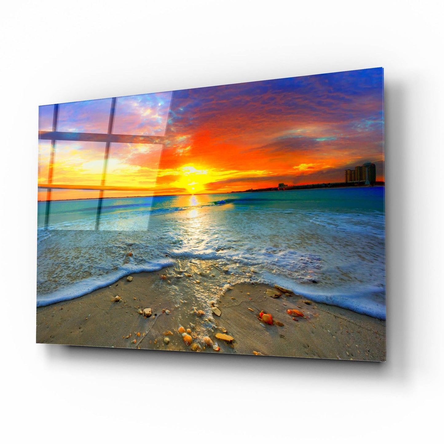 Epic Art 'Amazing Red Sunset Over Blue Ocean' by Ezra Tanner, Acrylic Glass Wall Art,16x12