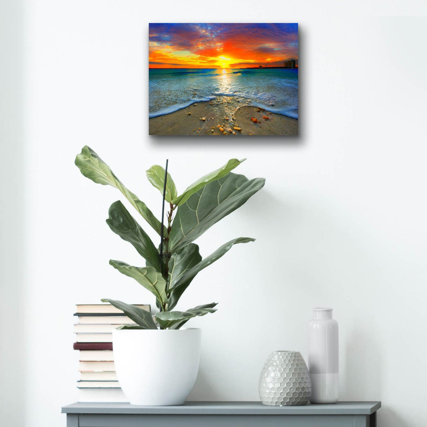 Epic Art 'Amazing Red Sunset Over Blue Ocean' by Ezra Tanner, Acrylic Glass Wall Art,16x12