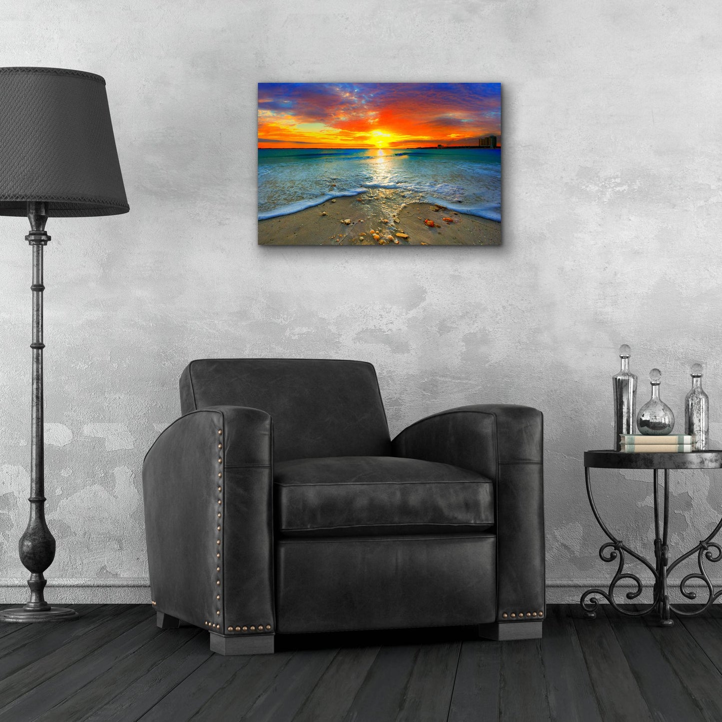 Epic Art 'Amazing Red Sunset Over Blue Ocean' by Ezra Tanner, Acrylic Glass Wall Art,24x16