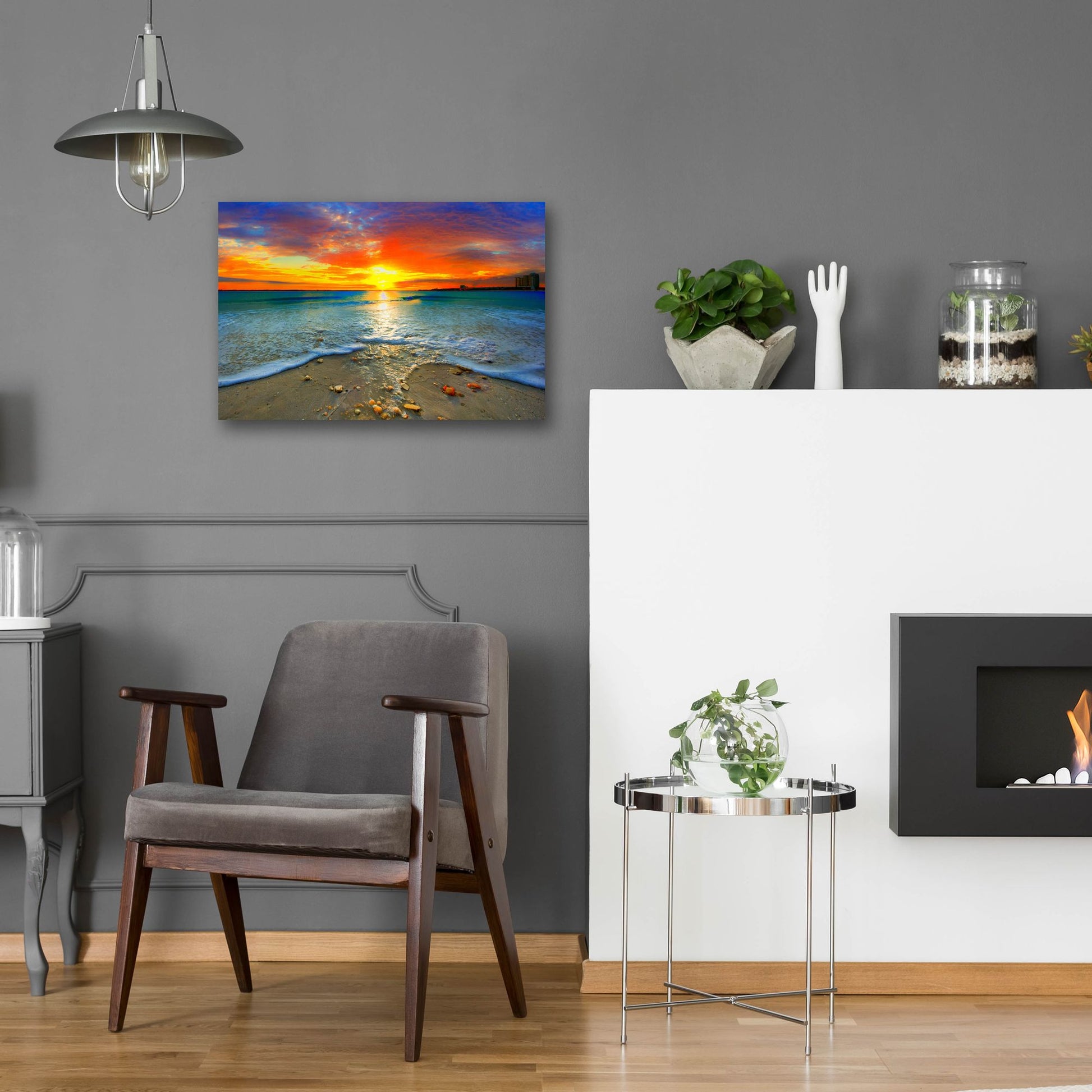 Epic Art 'Amazing Red Sunset Over Blue Ocean' by Ezra Tanner, Acrylic Glass Wall Art,24x16