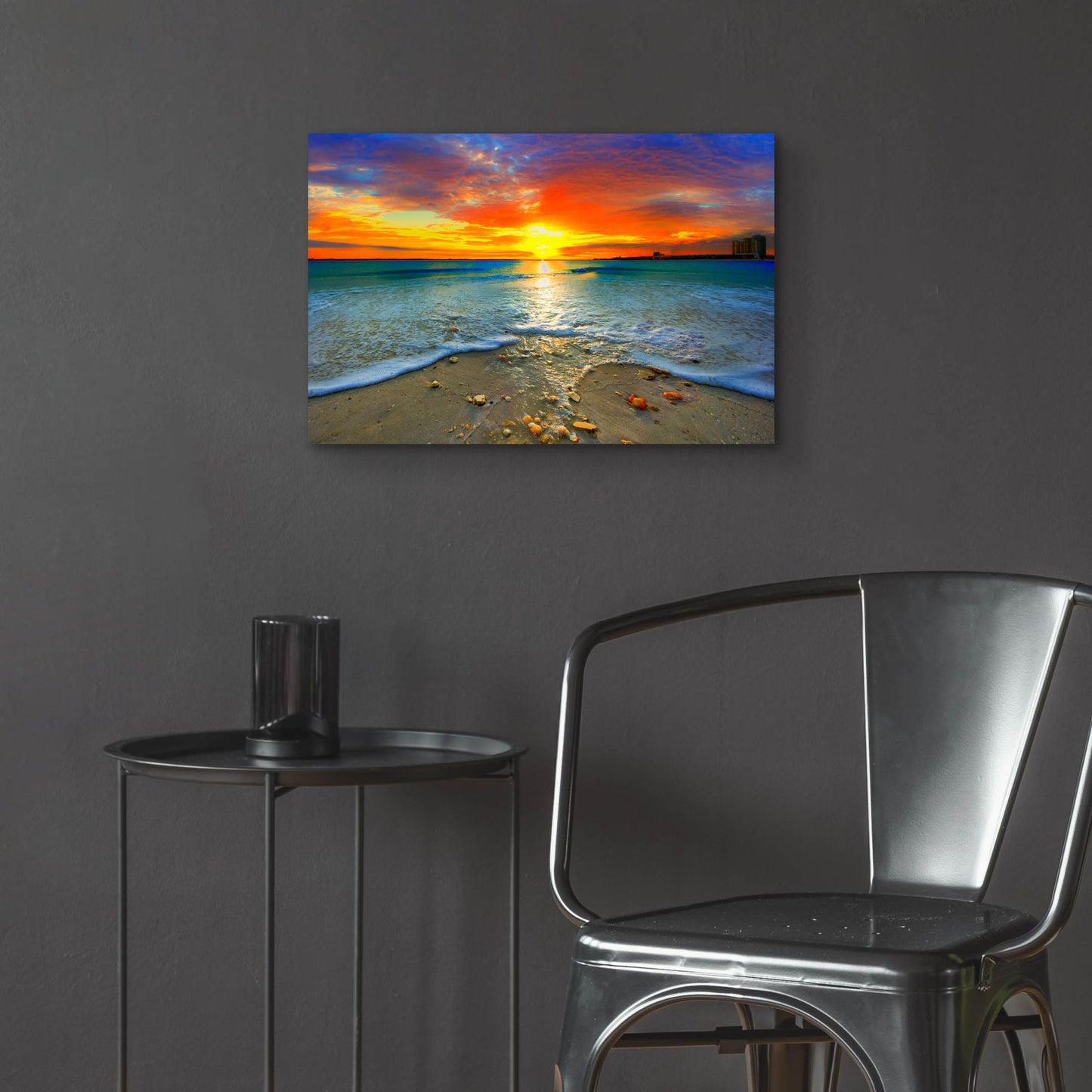 Epic Art 'Amazing Red Sunset Over Blue Ocean' by Ezra Tanner, Acrylic Glass Wall Art,24x16