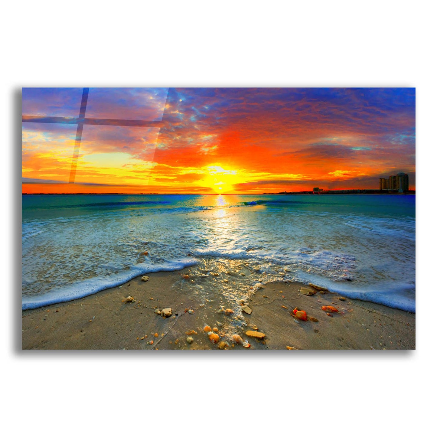 Epic Art 'Amazing Red Sunset Over Blue Ocean' by Ezra Tanner, Acrylic Glass Wall Art,24x16