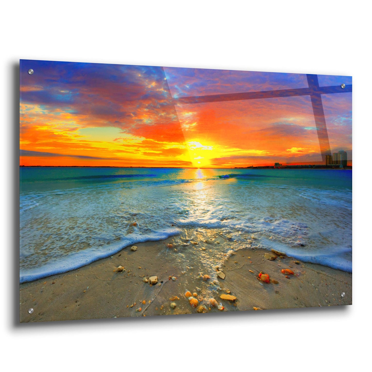 Epic Art 'Amazing Red Sunset Over Blue Ocean' by Ezra Tanner, Acrylic Glass Wall Art,36x24