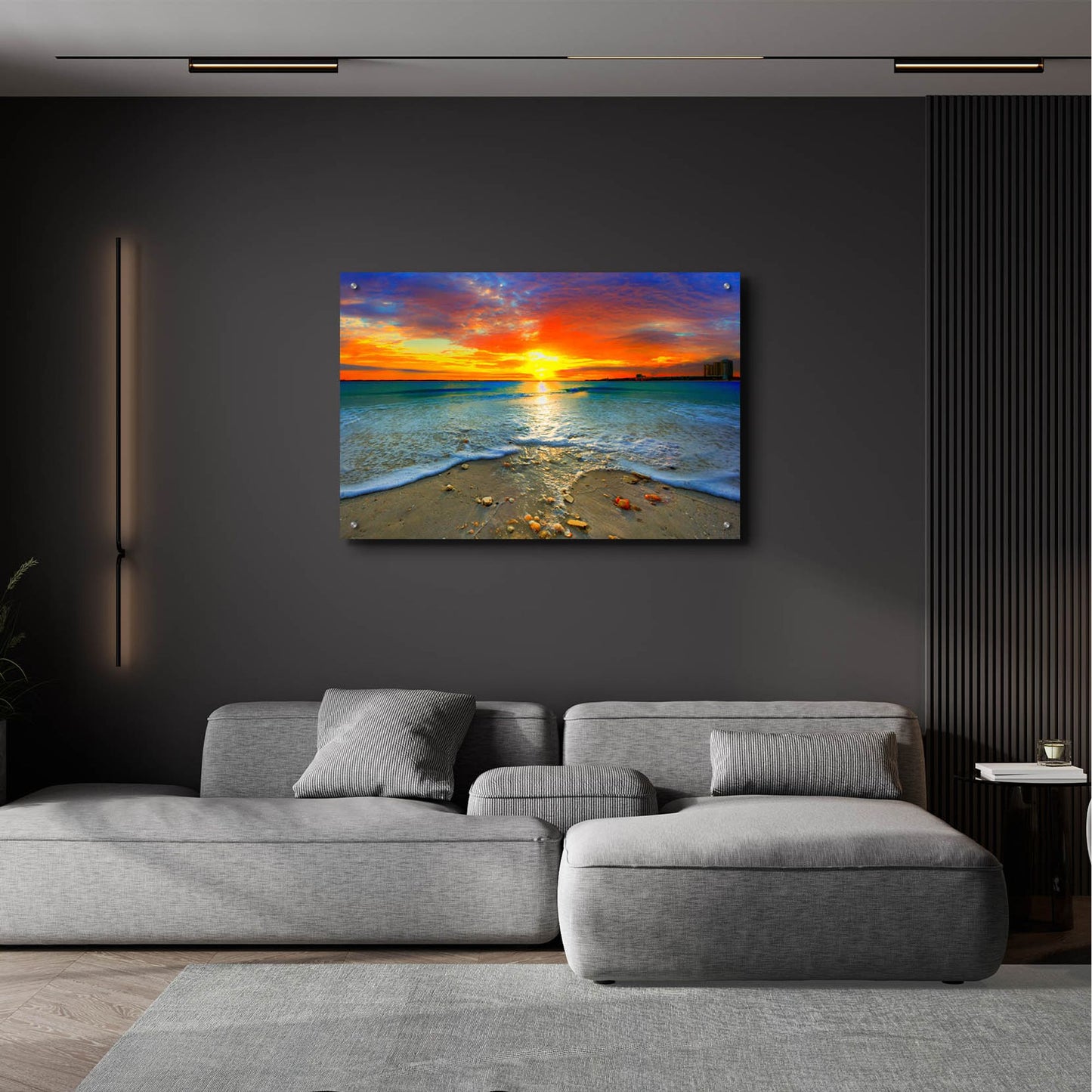 Epic Art 'Amazing Red Sunset Over Blue Ocean' by Ezra Tanner, Acrylic Glass Wall Art,36x24