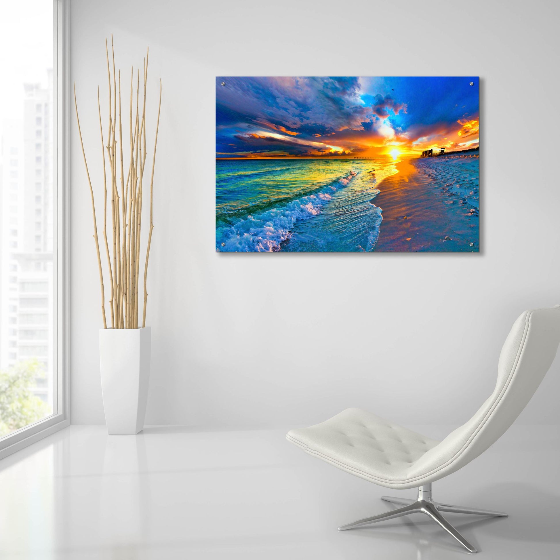 Epic Art 'Beach Landscape' by Ezra Tanner, Acrylic Glass Wall Art,36x24