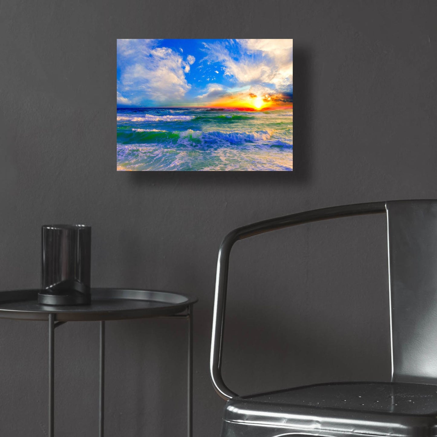 Epic Art 'Colorful Ocean Sunset Blue Seascape Sunrise' by Ezra Tanner, Acrylic Glass Wall Art,16x12