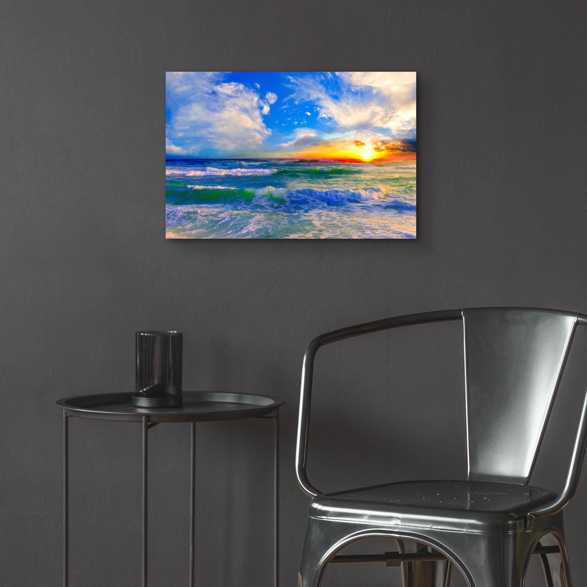 Epic Art 'Colorful Ocean Sunset Blue Seascape Sunrise' by Ezra Tanner, Acrylic Glass Wall Art,24x16