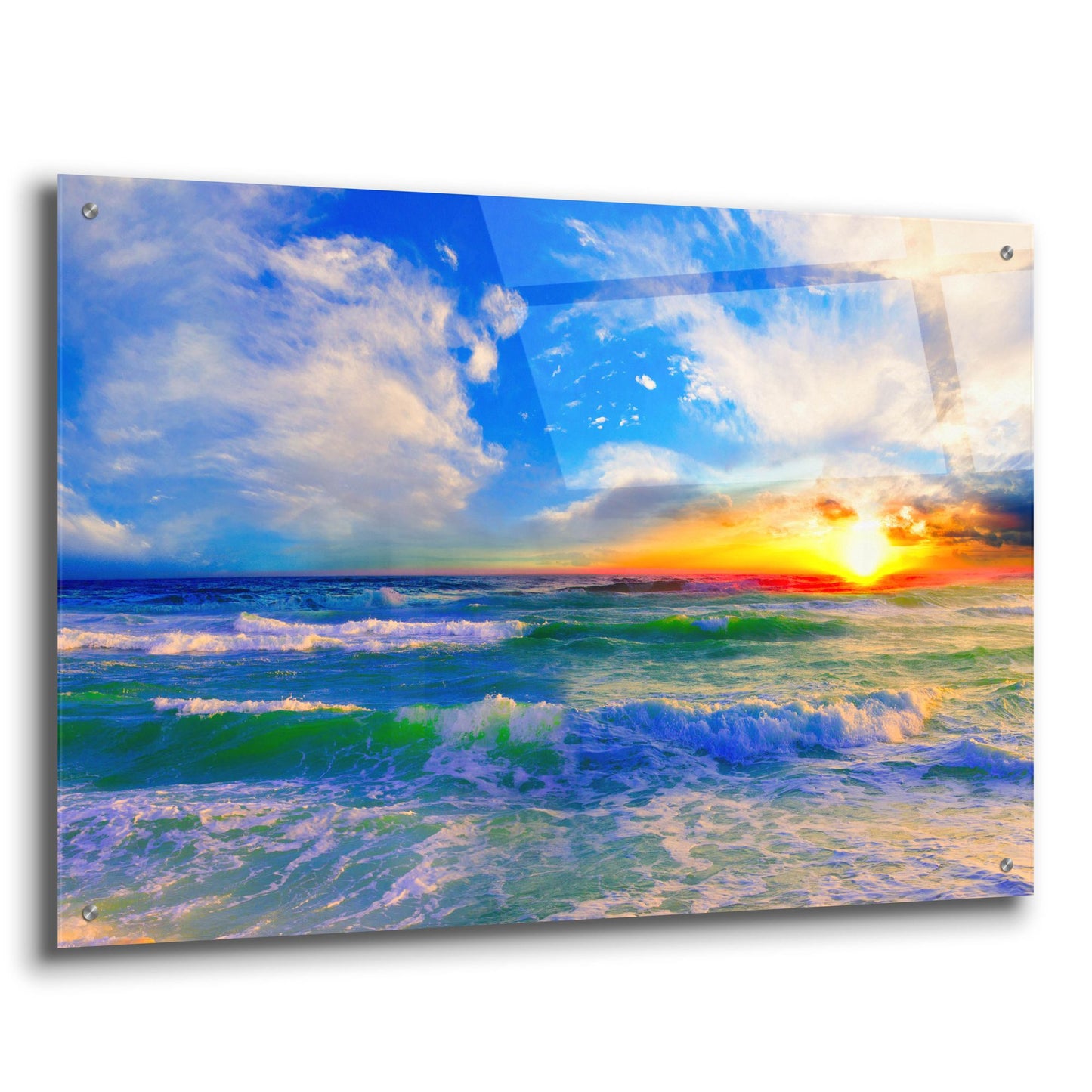 Epic Art 'Colorful Ocean Sunset Blue Seascape Sunrise' by Ezra Tanner, Acrylic Glass Wall Art,36x24