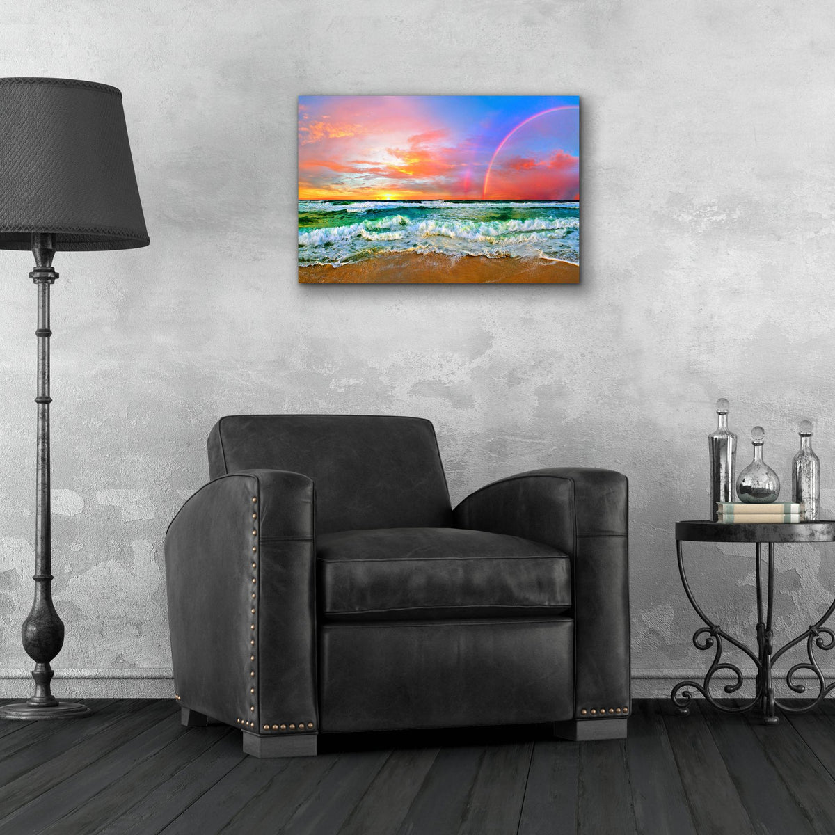 Epic Art 'Beach Rainbow Colorful Ocean Wave Sunset' by Ezra Tanner, Acrylic Glass Wall Art,24x16