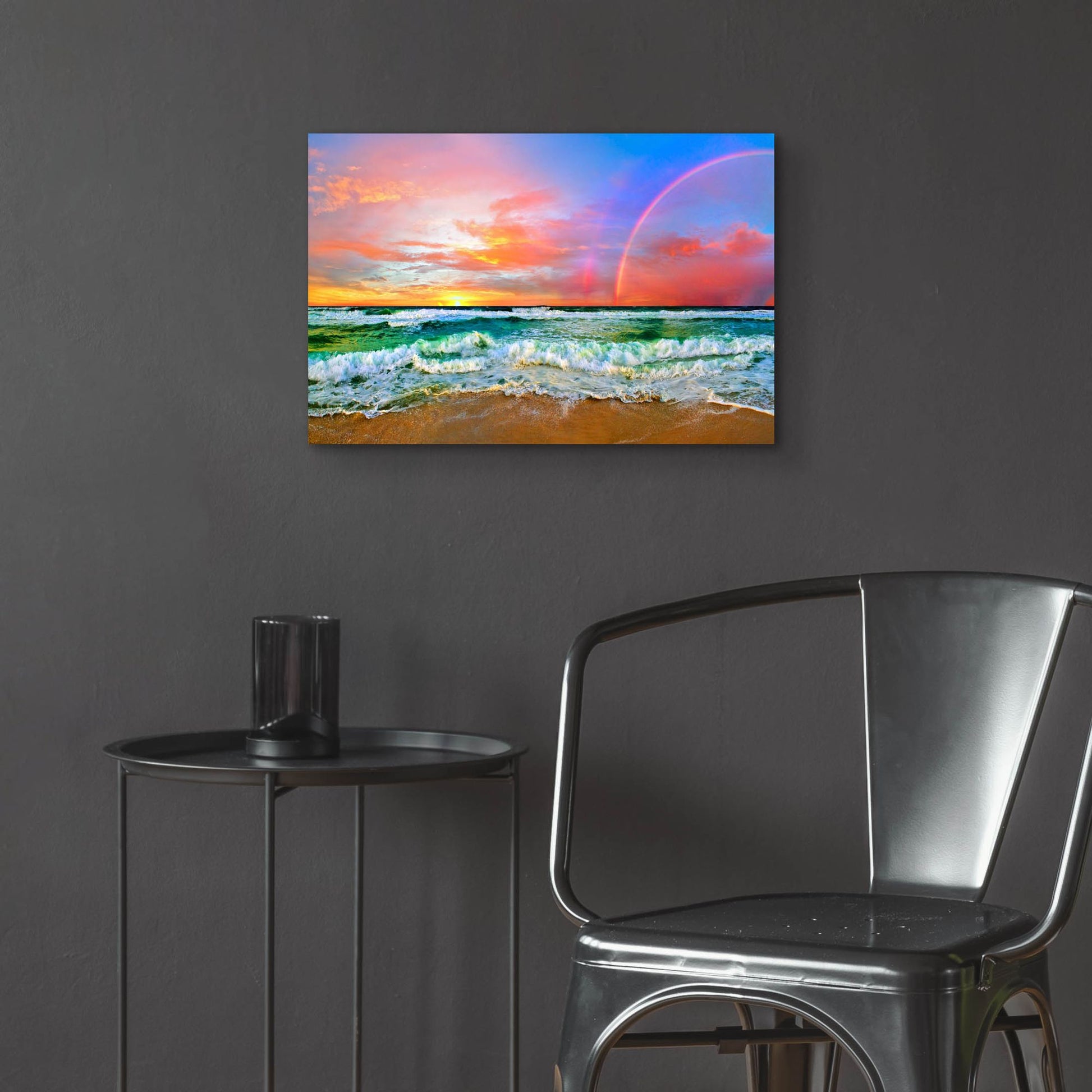 Epic Art 'Beach Rainbow Colorful Ocean Wave Sunset' by Ezra Tanner, Acrylic Glass Wall Art,24x16