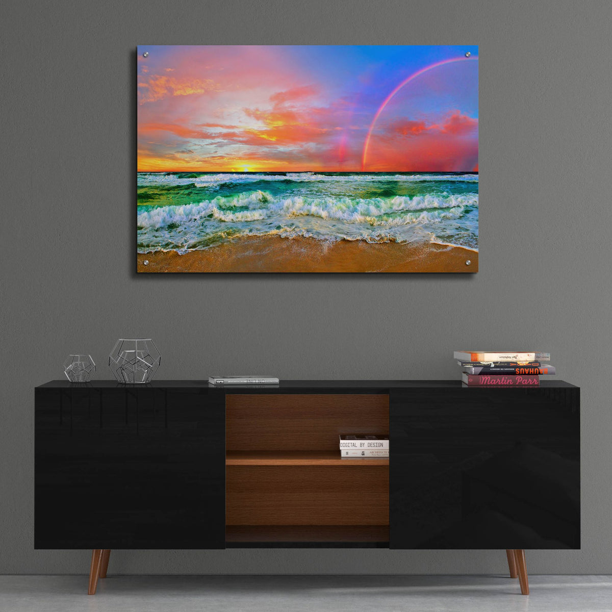 Epic Art 'Beach Rainbow Colorful Ocean Wave Sunset' by Ezra Tanner, Acrylic Glass Wall Art,36x24