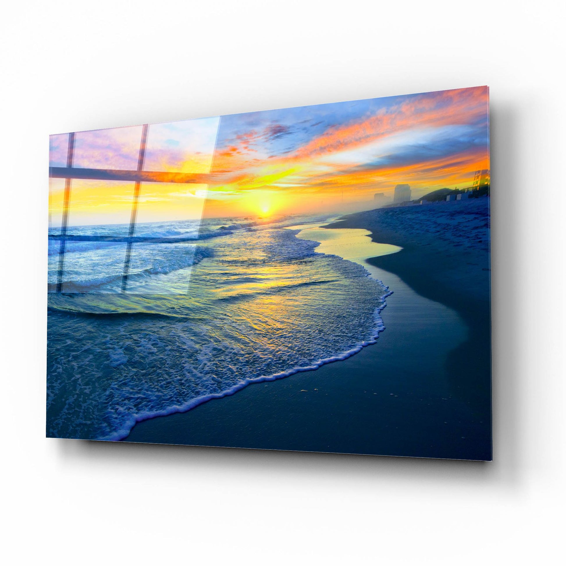 Epic Art 'Yellow Sun Sunset Red And Blue Seascape' by Ezra Tanner, Acrylic Glass Wall Art,16x12