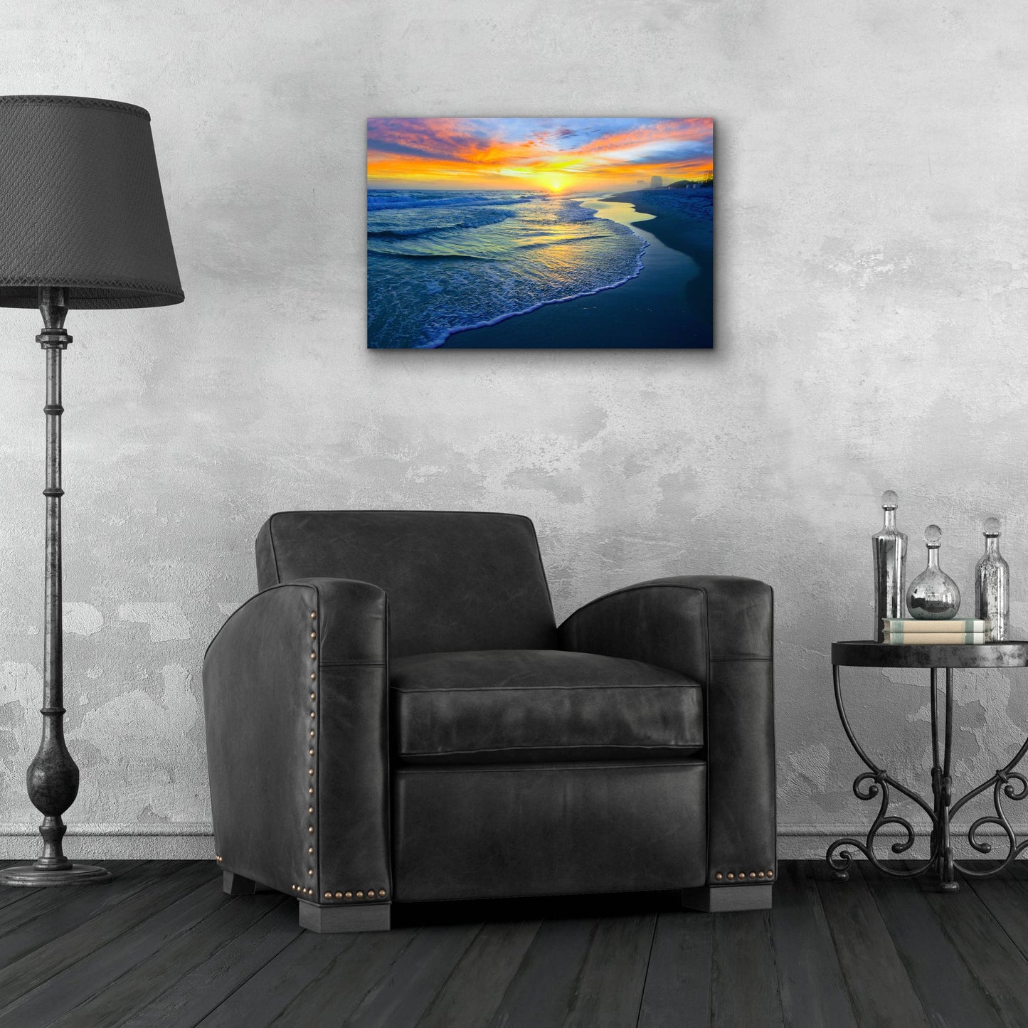 Epic Art 'Yellow Sun Sunset Red And Blue Seascape' by Ezra Tanner, Acrylic Glass Wall Art,24x16