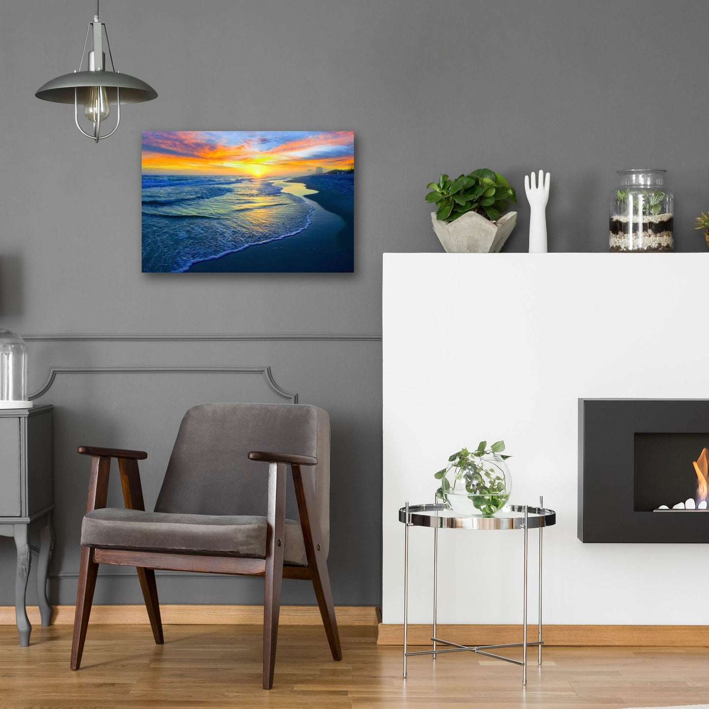 Epic Art 'Yellow Sun Sunset Red And Blue Seascape' by Ezra Tanner, Acrylic Glass Wall Art,24x16