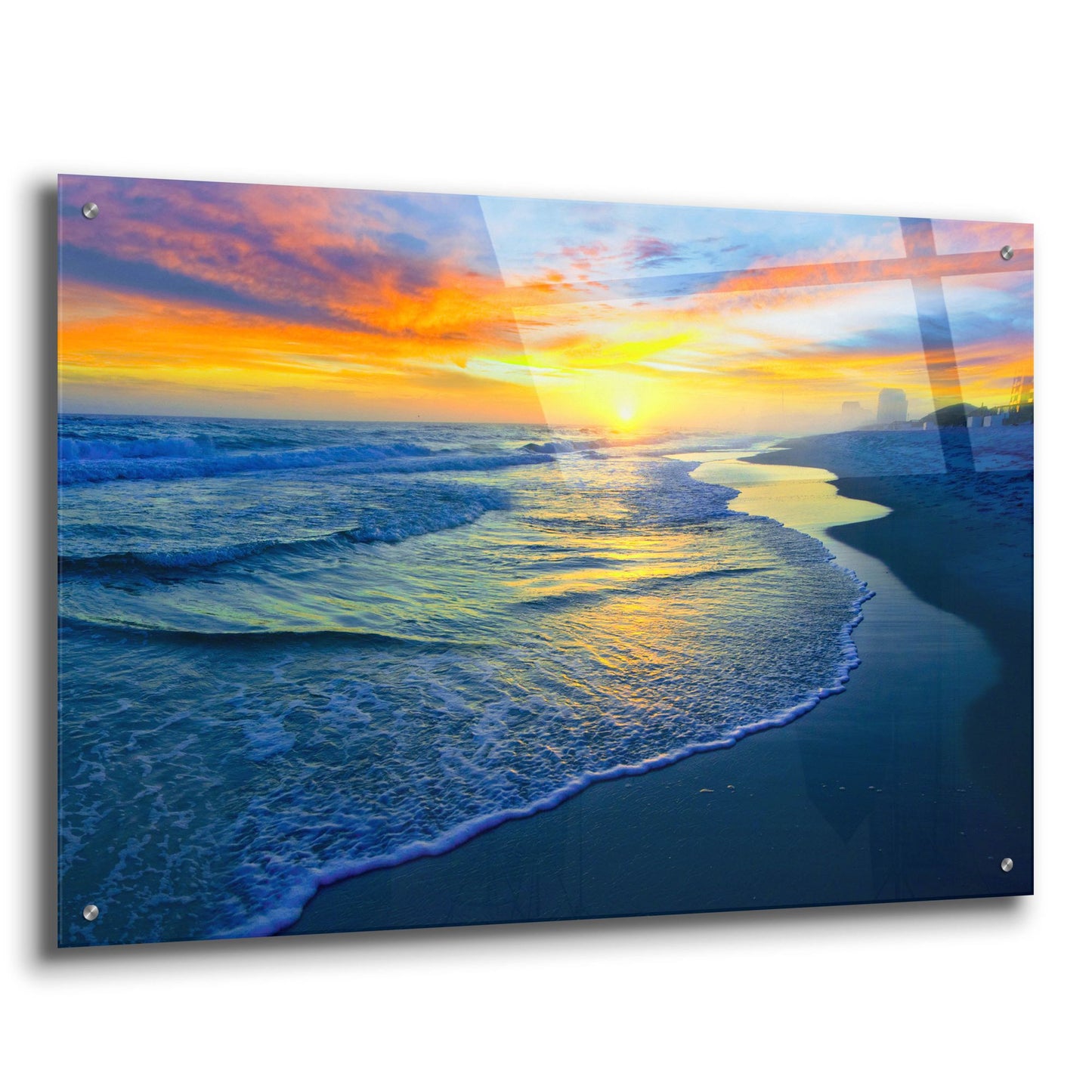 Epic Art 'Yellow Sun Sunset Red And Blue Seascape' by Ezra Tanner, Acrylic Glass Wall Art,36x24