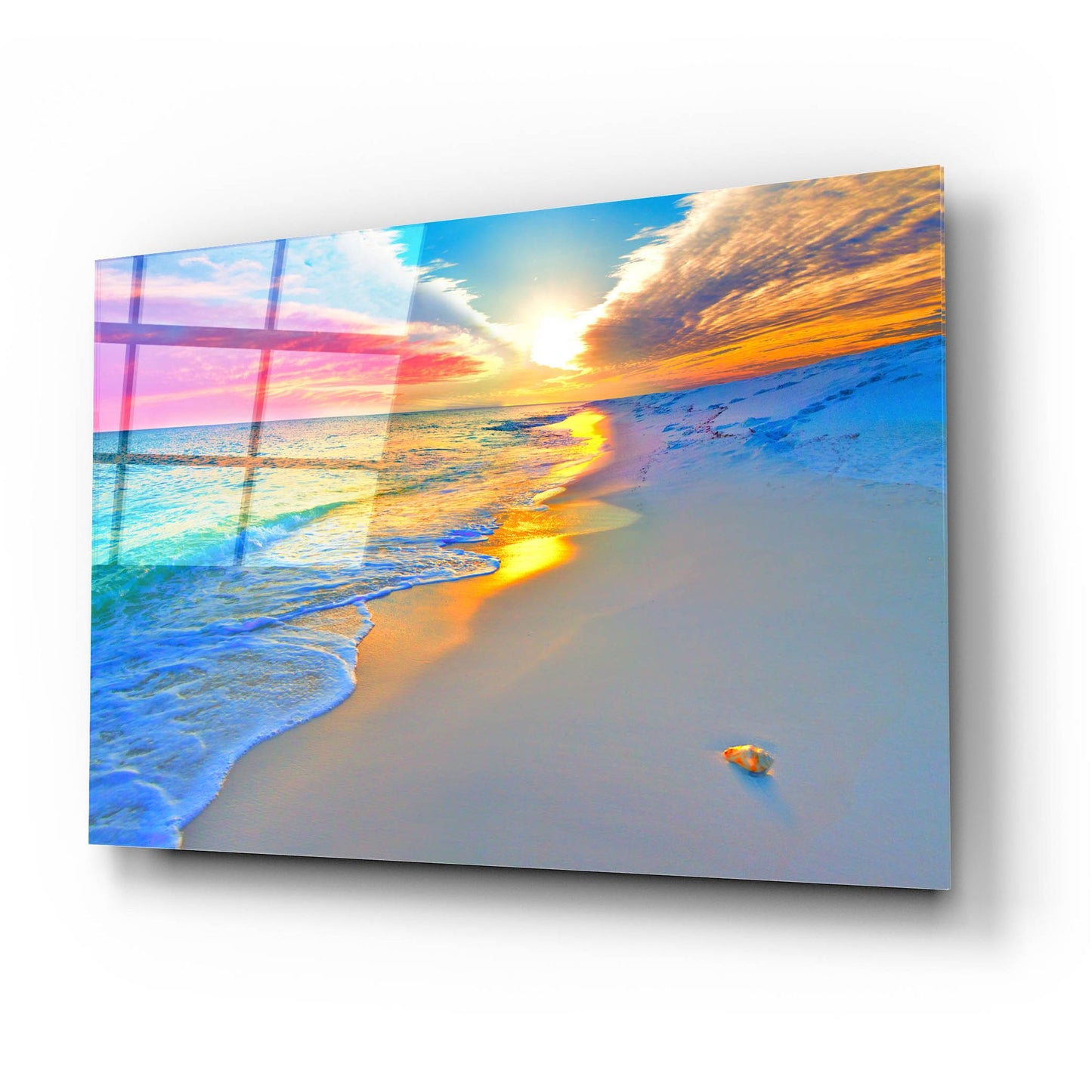 Epic Art 'Sunset Wall Beach Shell Landscape' by Ezra Tanner, Acrylic Glass Wall Art,24x16