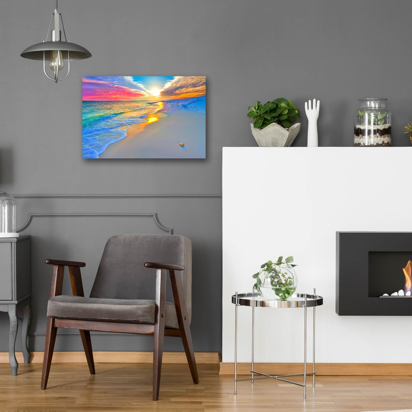 Epic Art 'Sunset Wall Beach Shell Landscape' by Ezra Tanner, Acrylic Glass Wall Art,24x16