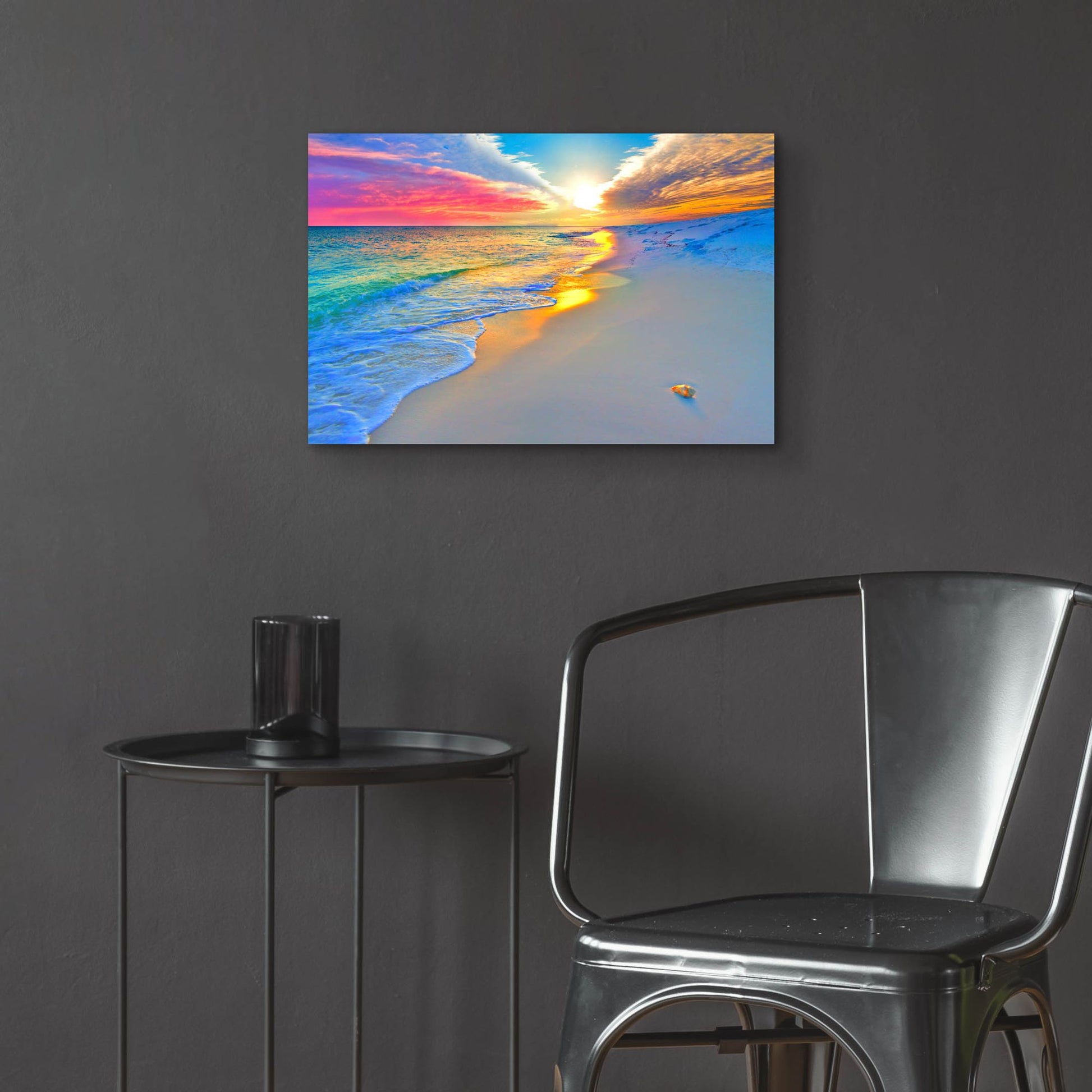 Epic Art 'Sunset Wall Beach Shell Landscape' by Ezra Tanner, Acrylic Glass Wall Art,24x16