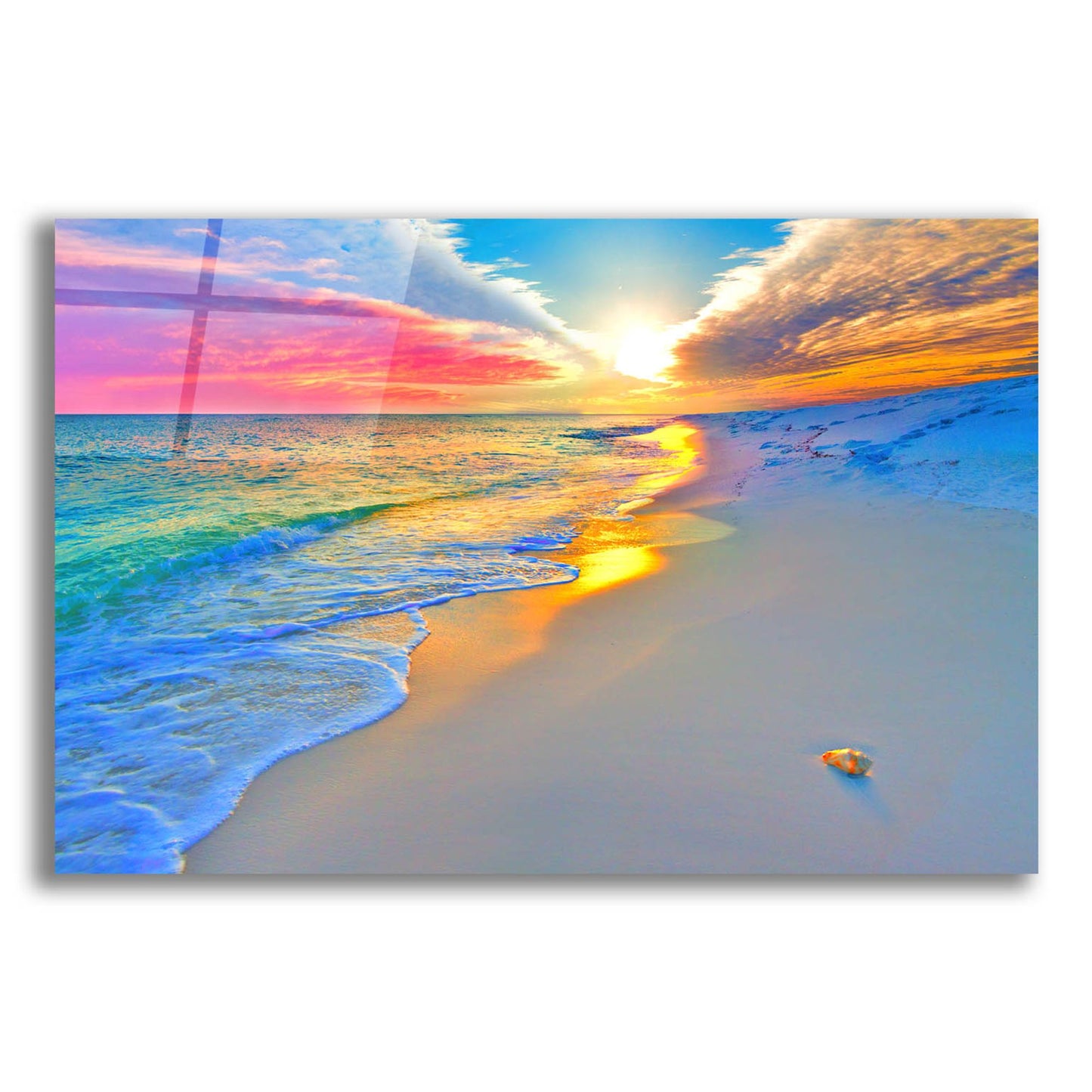 Epic Art 'Sunset Wall Beach Shell Landscape' by Ezra Tanner, Acrylic Glass Wall Art,24x16