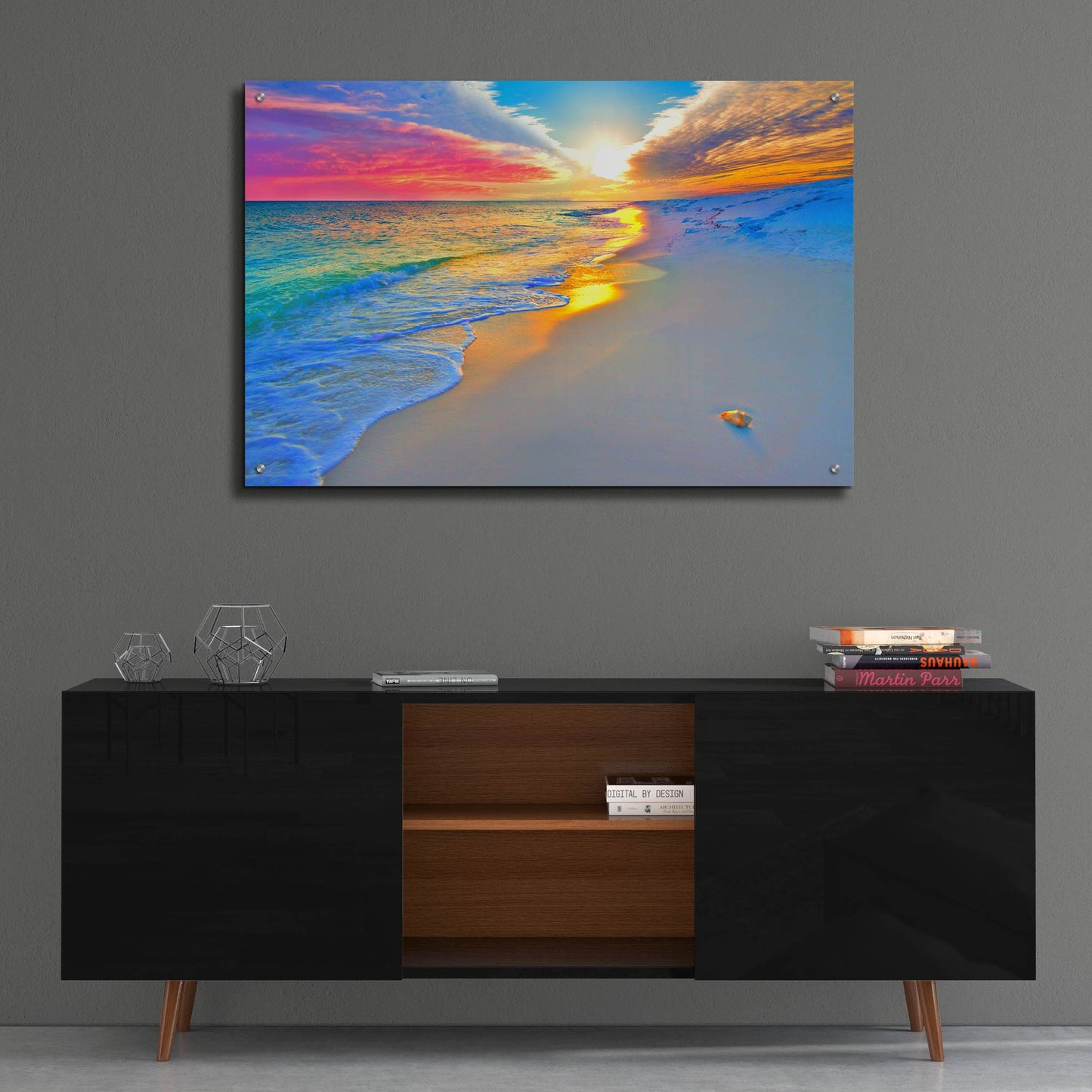 Epic Art 'Sunset Wall Beach Shell Landscape' by Ezra Tanner, Acrylic Glass Wall Art,36x24