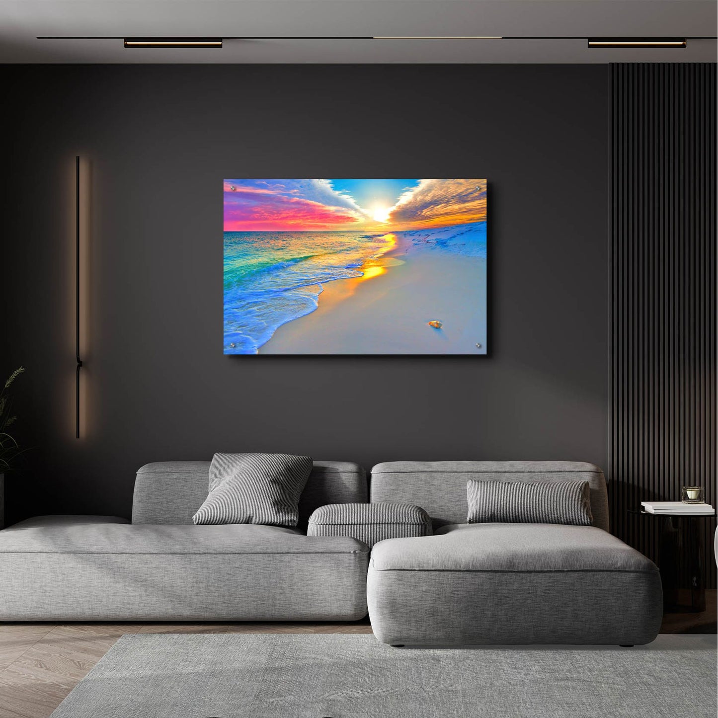 Epic Art 'Sunset Wall Beach Shell Landscape' by Ezra Tanner, Acrylic Glass Wall Art,36x24