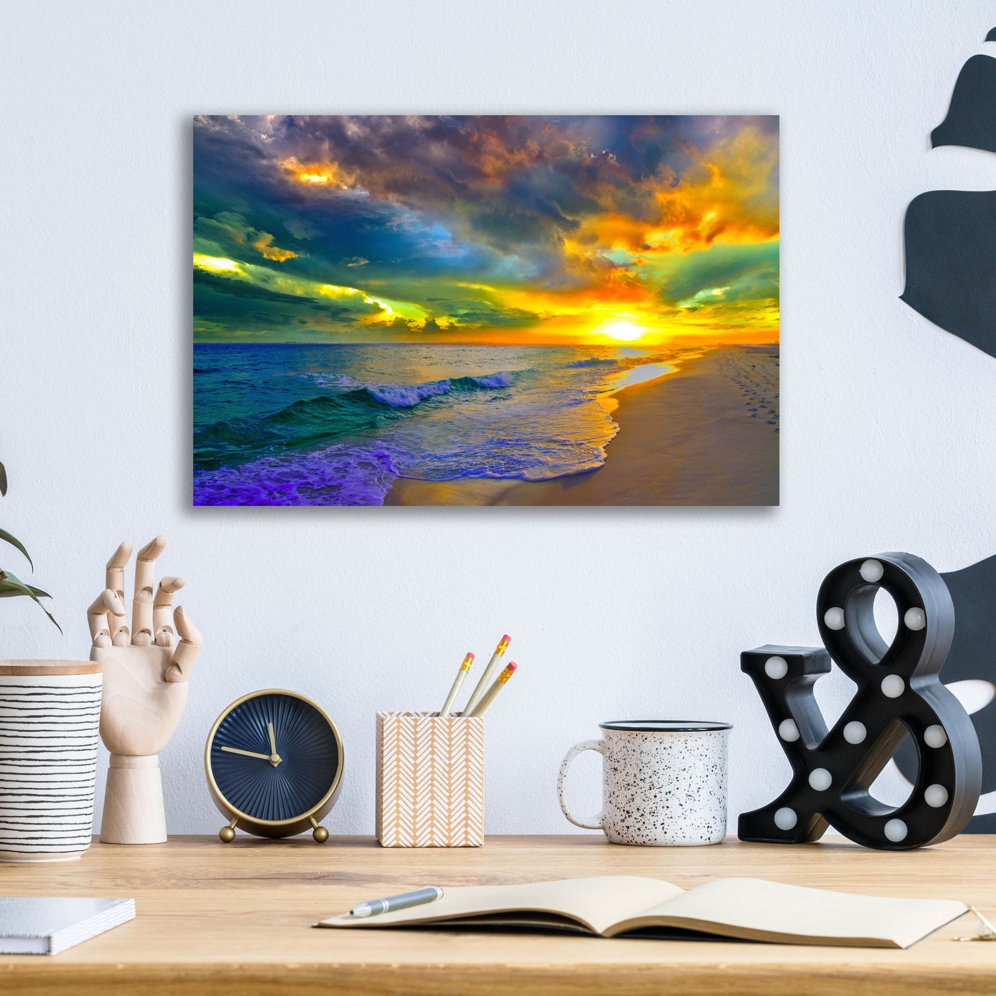 Epic Art 'Beautiful Landscape Photo Beautiful Sunset Sea' by Ezra Tanner, Acrylic Glass Wall Art,16x12