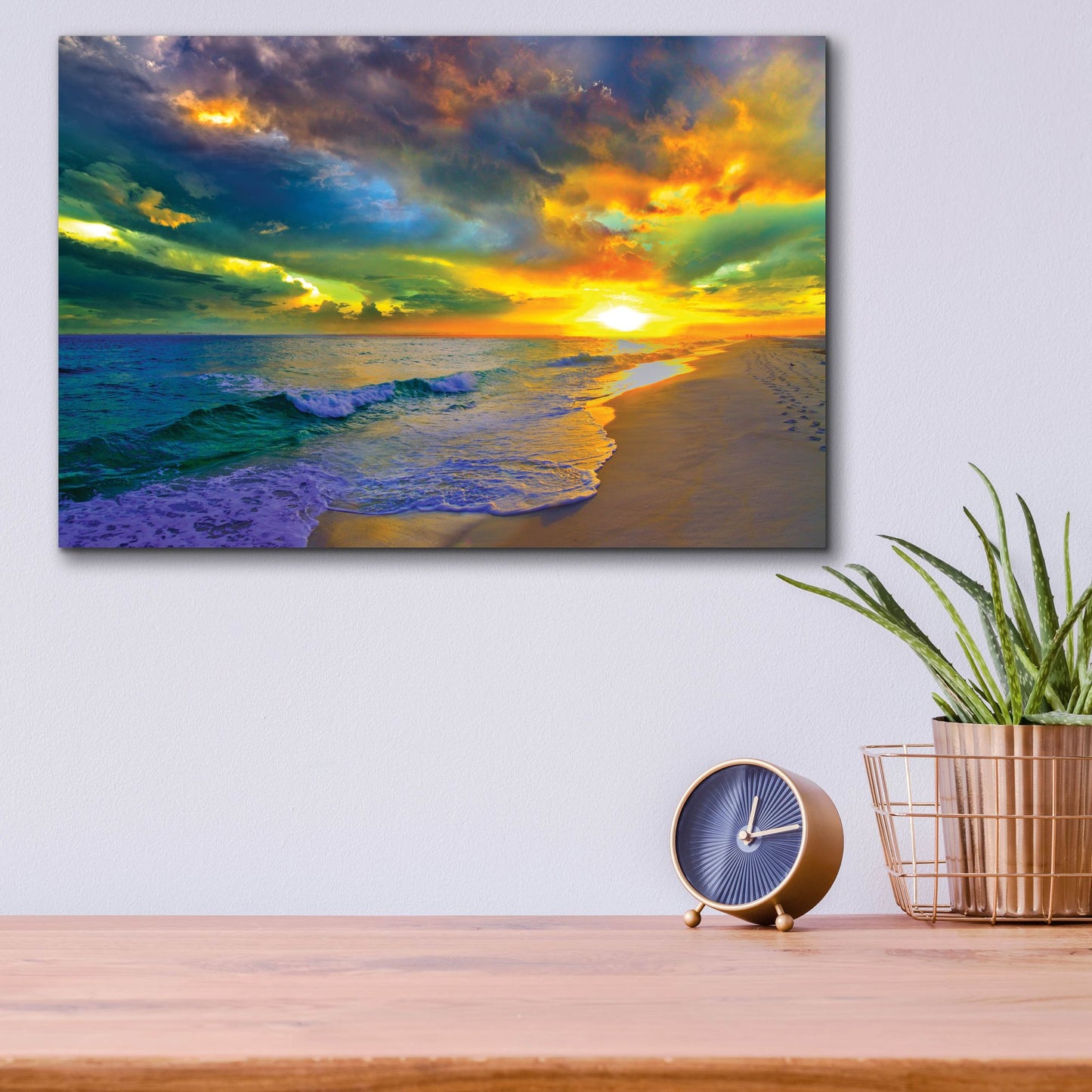 Epic Art 'Beautiful Landscape Photo Beautiful Sunset Sea' by Ezra Tanner, Acrylic Glass Wall Art,16x12