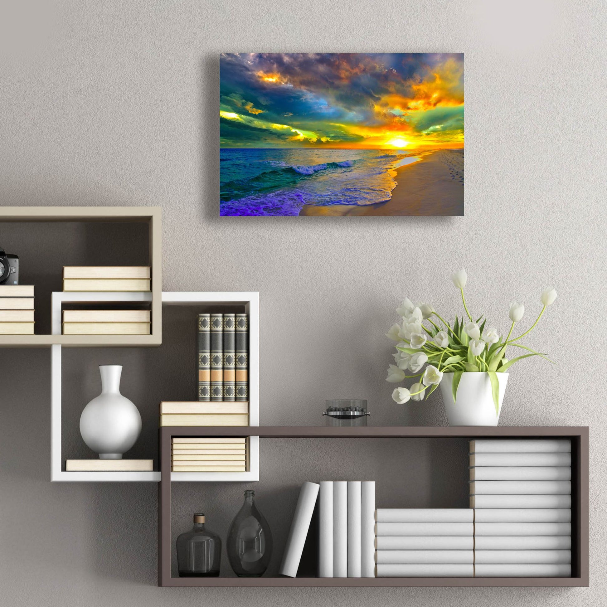 Epic Art 'Beautiful Landscape Photo Beautiful Sunset Sea' by Ezra Tanner, Acrylic Glass Wall Art,24x16