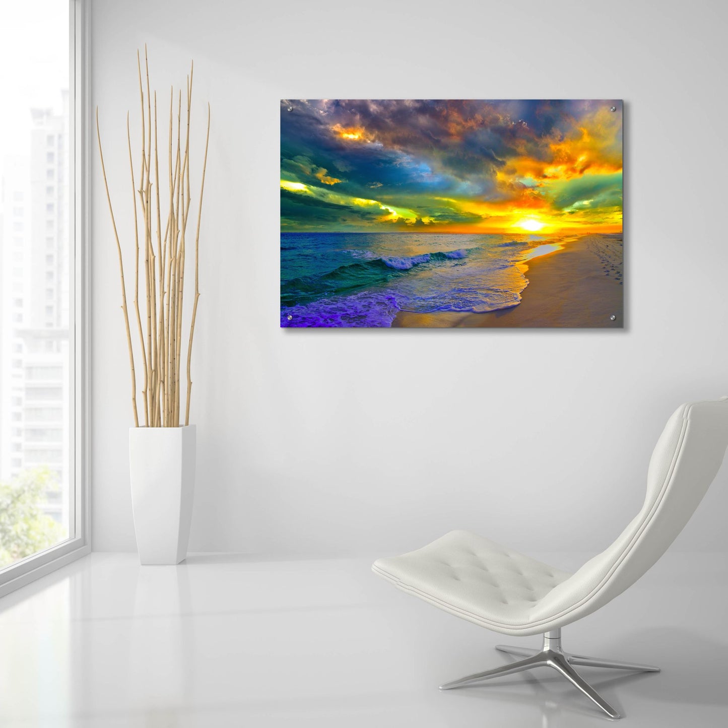 Epic Art 'Beautiful Landscape Photo Beautiful Sunset Sea' by Ezra Tanner, Acrylic Glass Wall Art,36x24