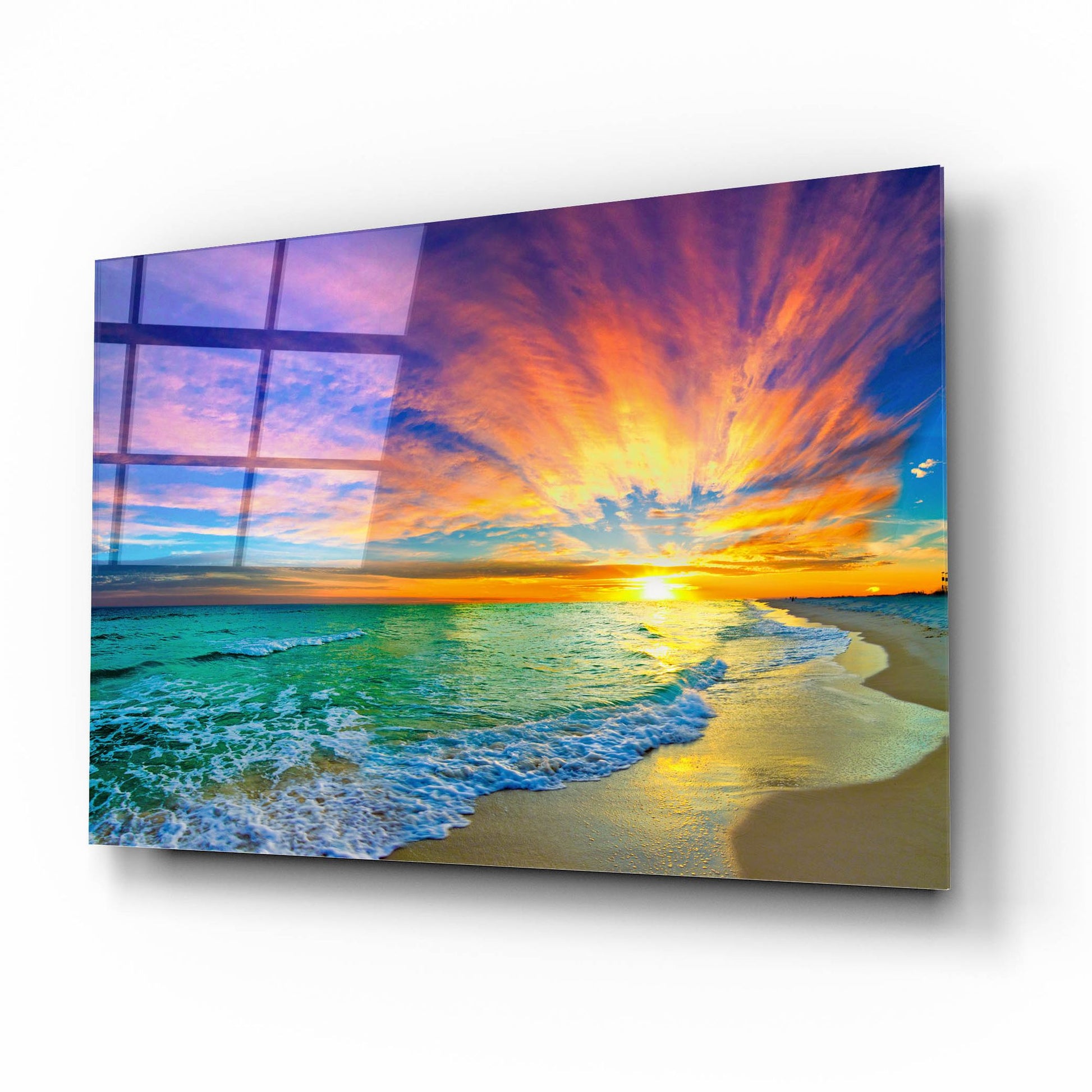 Epic Art 'Colorful Ocean Sunset Orange And Red Beach Sunset' by Ezra Tanner, Acrylic Glass Wall Art,16x12