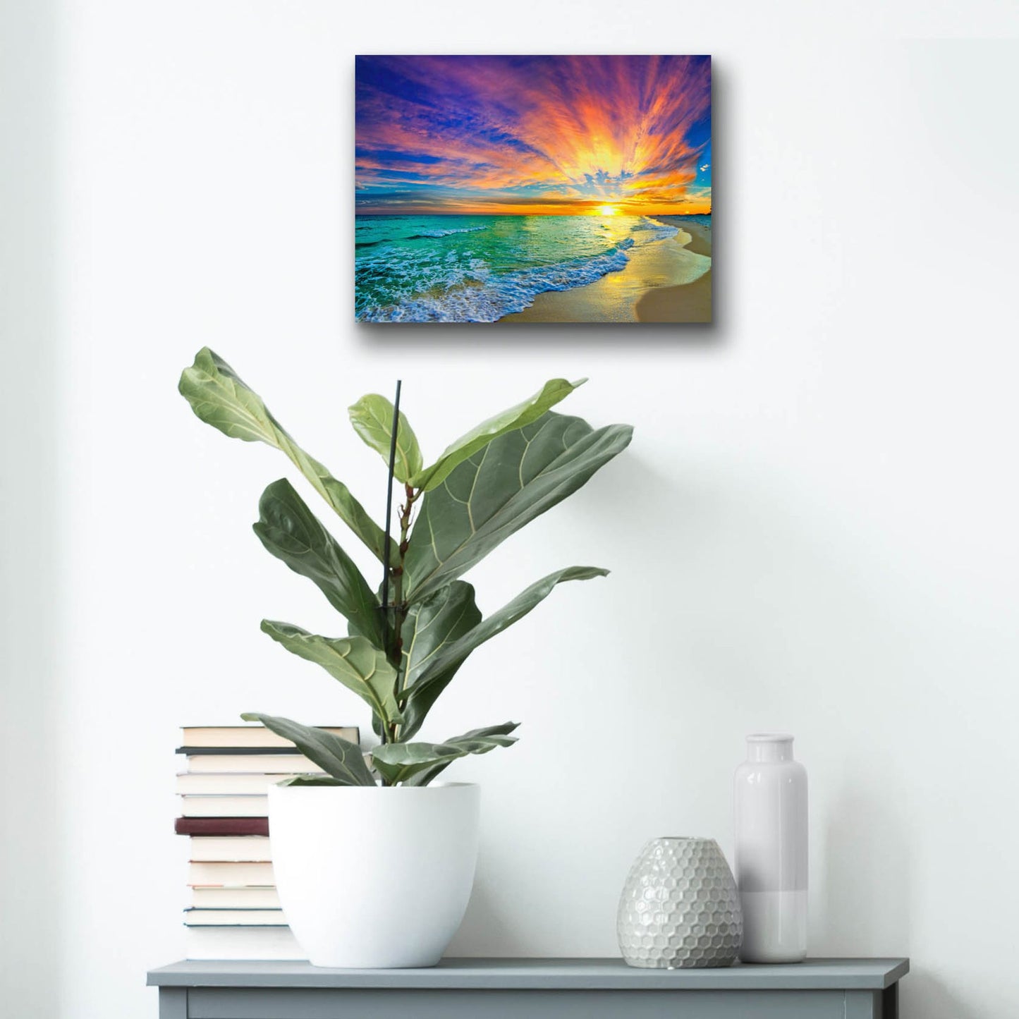 Epic Art 'Colorful Ocean Sunset Orange And Red Beach Sunset' by Ezra Tanner, Acrylic Glass Wall Art,16x12