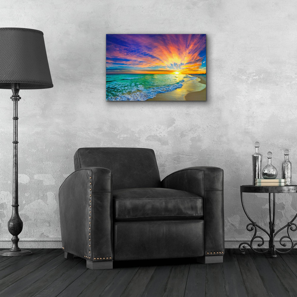 Epic Art 'Colorful Ocean Sunset Orange And Red Beach Sunset' by Ezra Tanner, Acrylic Glass Wall Art,24x16