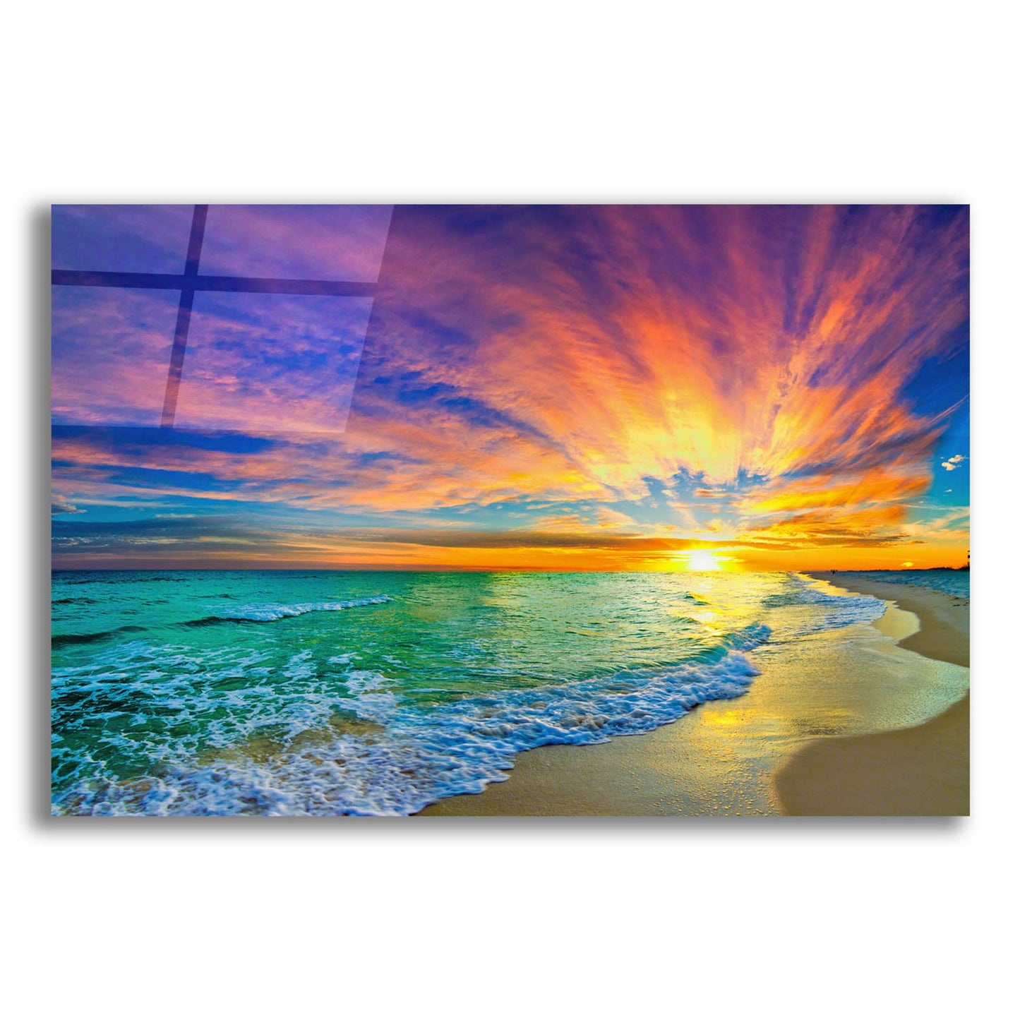 Epic Art 'Colorful Ocean Sunset Orange And Red Beach Sunset' by Ezra Tanner, Acrylic Glass Wall Art,24x16