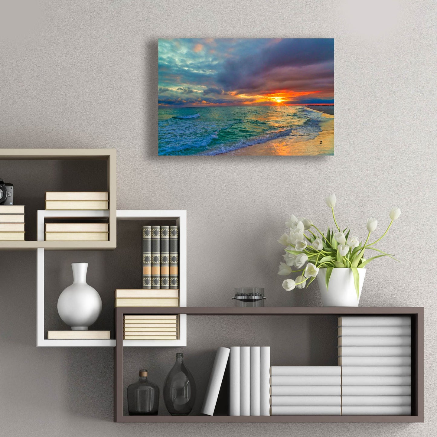 Epic Art 'Colorful Seascape' by Ezra Tanner, Acrylic Glass Wall Art,24x16