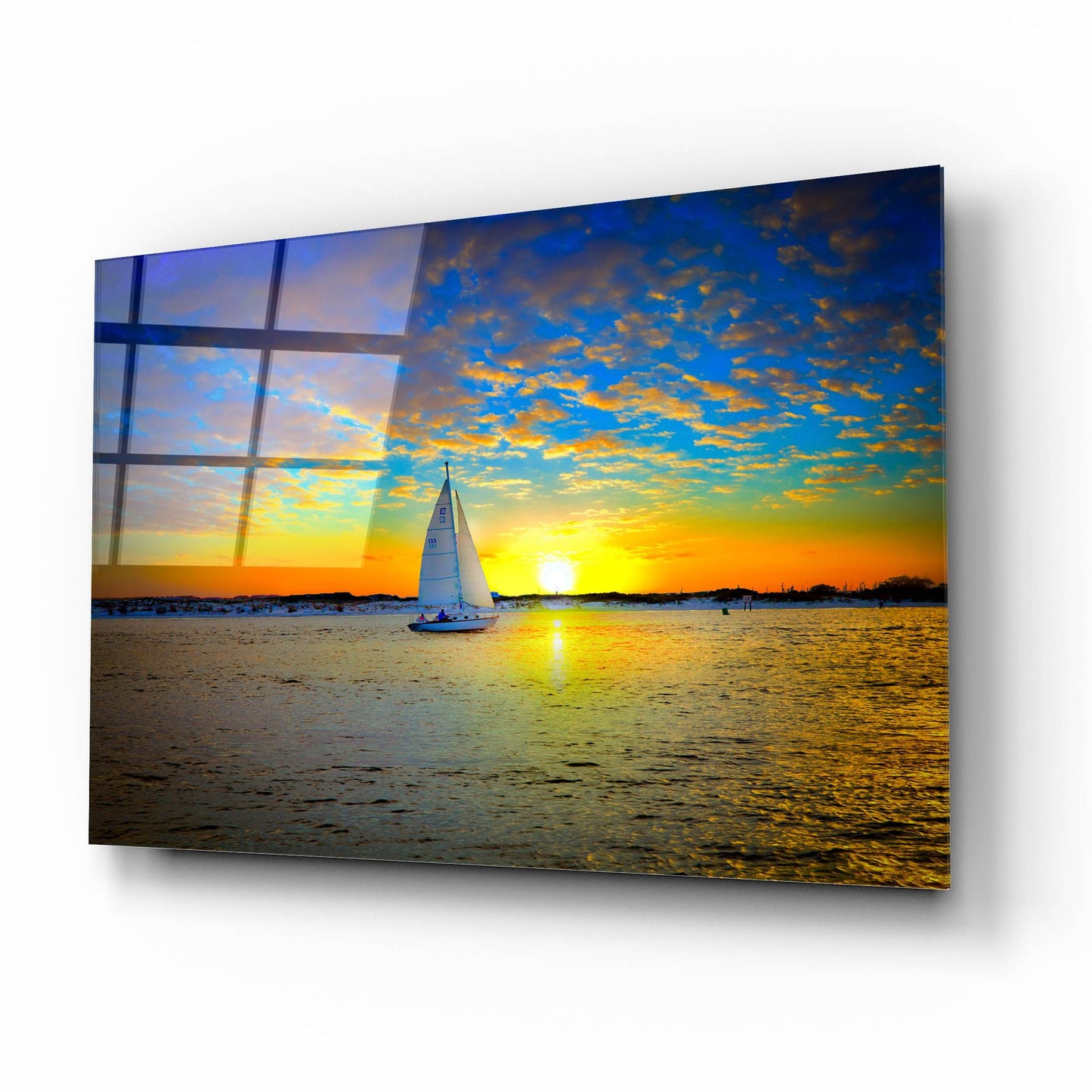 Epic Art 'Destin Sunset Sailing East Pass' by Ezra Tanner, Acrylic Glass Wall Art,16x12