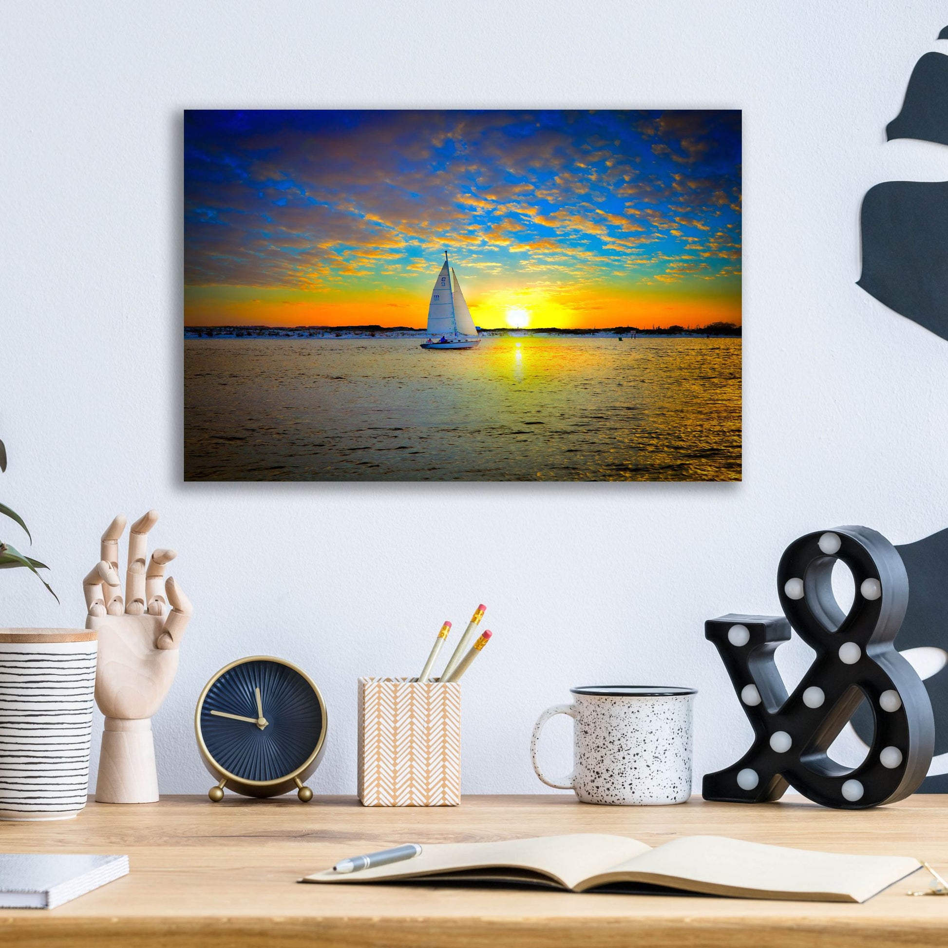 Epic Art 'Destin Sunset Sailing East Pass' by Ezra Tanner, Acrylic Glass Wall Art,16x12