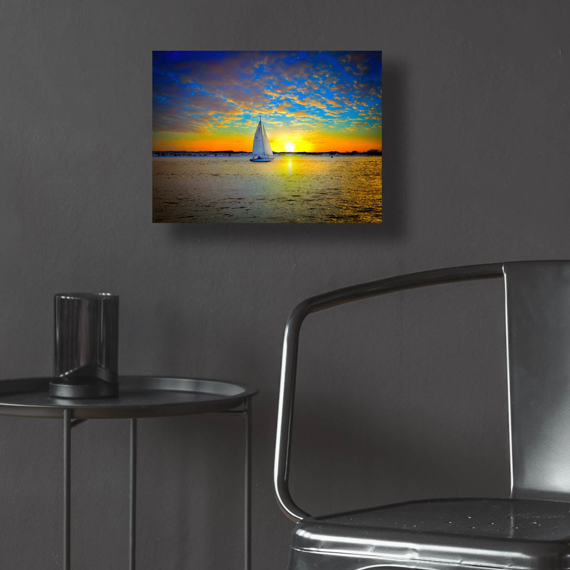 Epic Art 'Destin Sunset Sailing East Pass' by Ezra Tanner, Acrylic Glass Wall Art,16x12