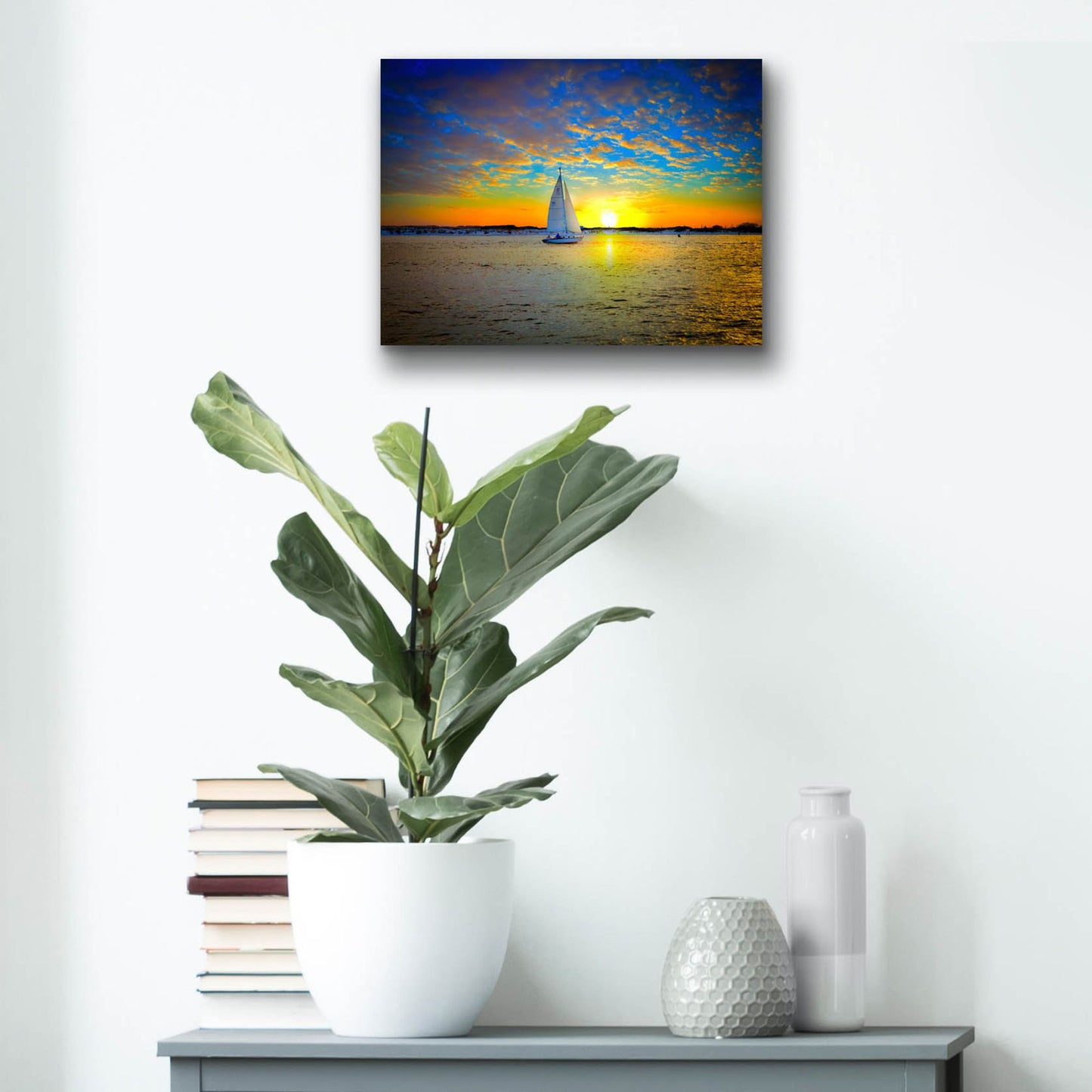 Epic Art 'Destin Sunset Sailing East Pass' by Ezra Tanner, Acrylic Glass Wall Art,16x12