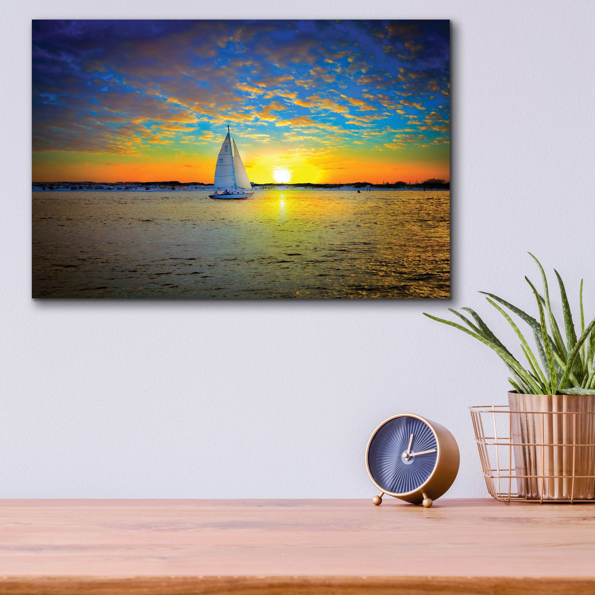 Epic Art 'Destin Sunset Sailing East Pass' by Ezra Tanner, Acrylic Glass Wall Art,16x12