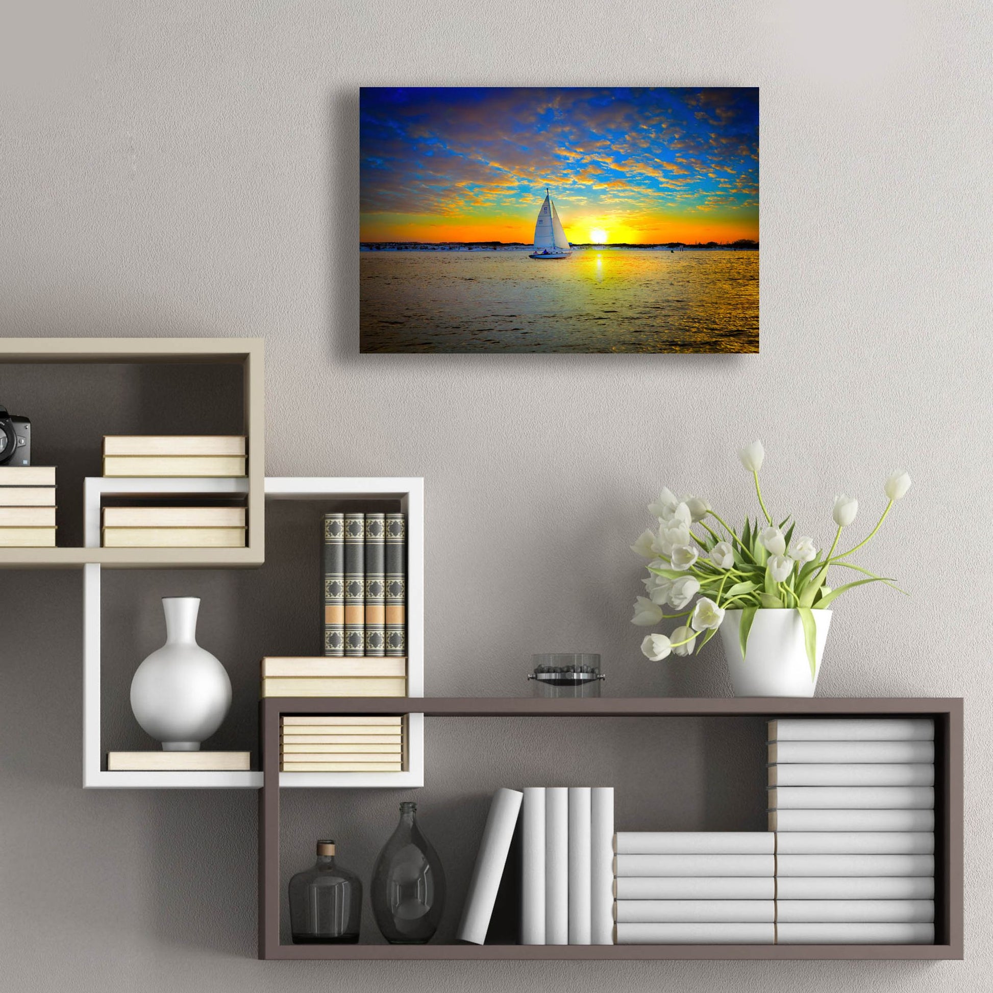 Epic Art 'Destin Sunset Sailing East Pass' by Ezra Tanner, Acrylic Glass Wall Art,24x16