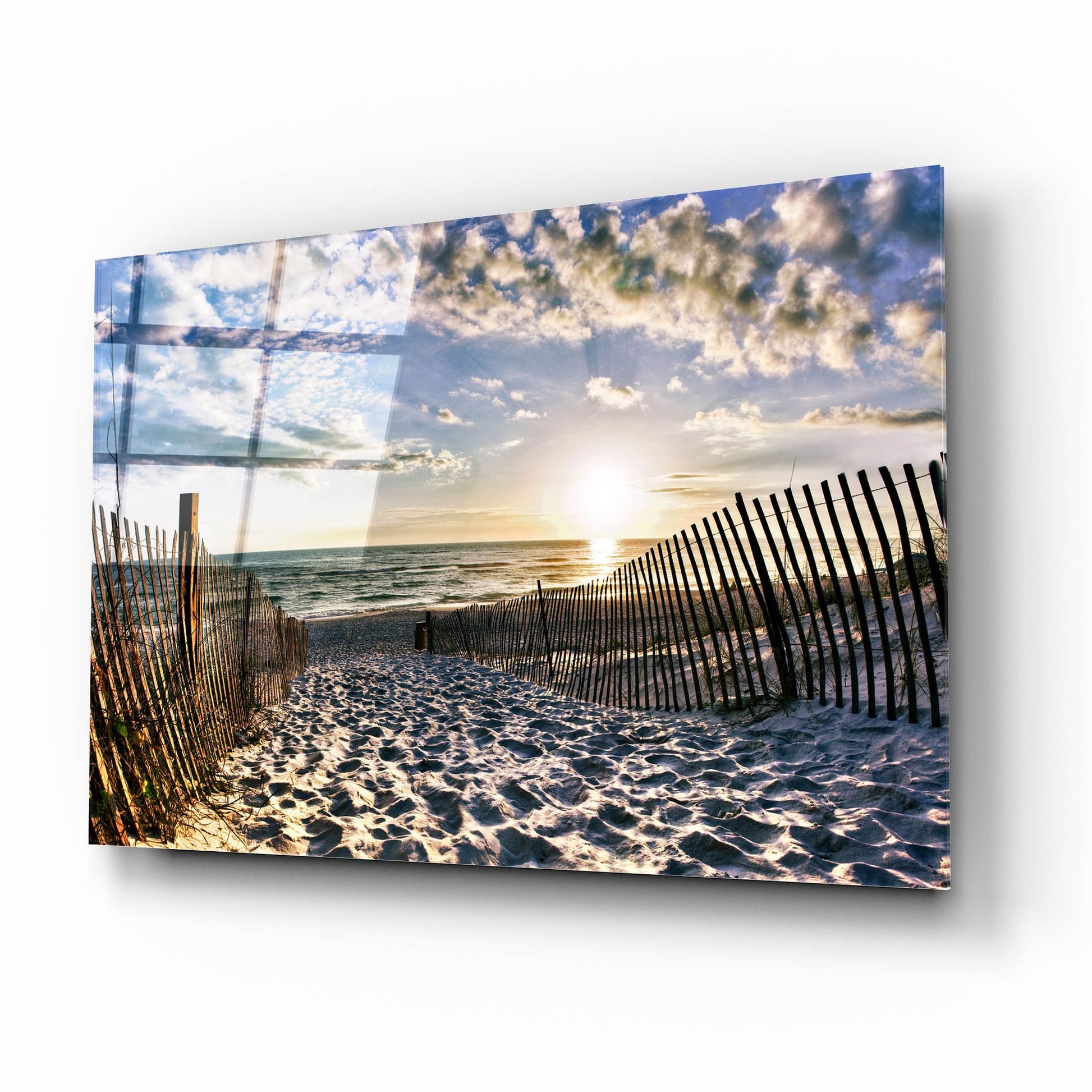 Epic Art 'Rosemary Beach Sunset 30a Footprints in Sand' by Ezra Tanner, Acrylic Glass Wall Art,16x12