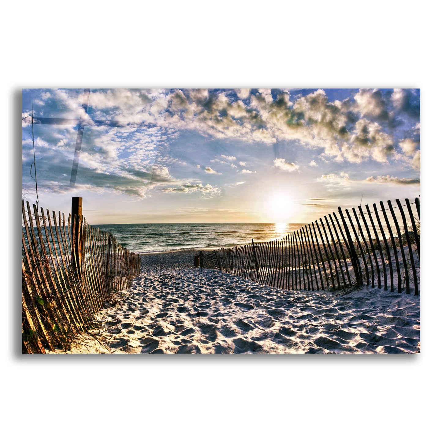 Epic Art 'Rosemary Beach Sunset 30a Footprints in Sand' by Ezra Tanner, Acrylic Glass Wall Art,24x16