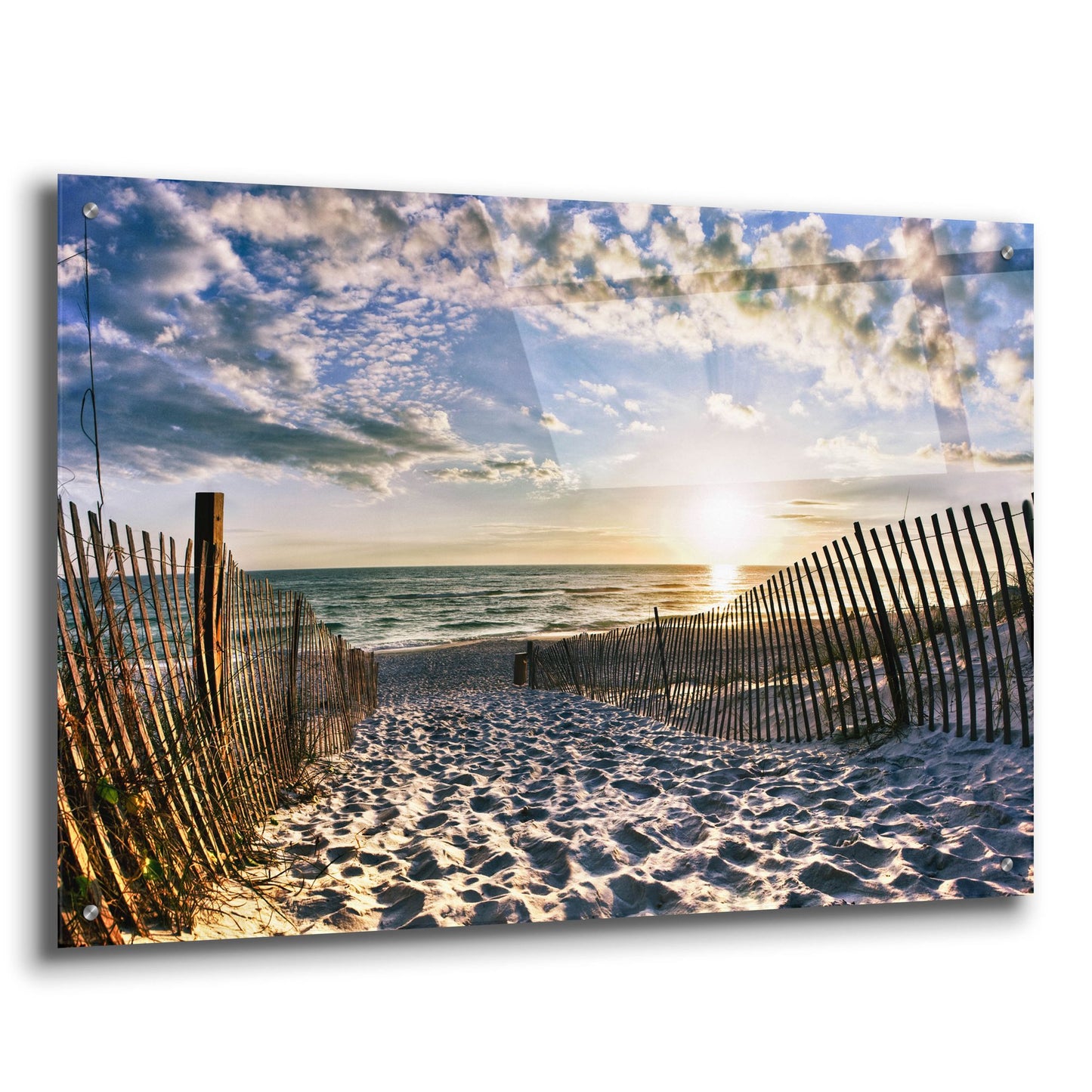 Epic Art 'Rosemary Beach Sunset 30a Footprints in Sand' by Ezra Tanner, Acrylic Glass Wall Art,36x24