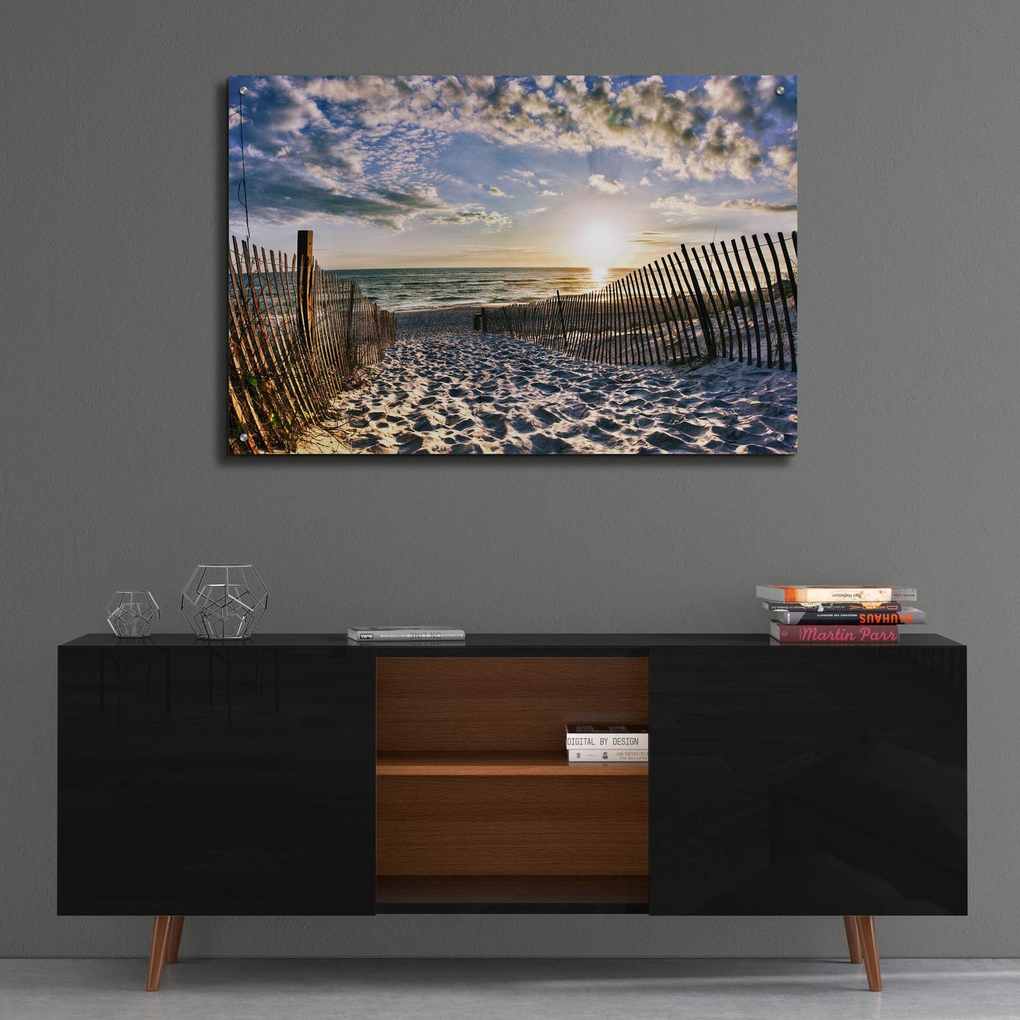 Epic Art 'Rosemary Beach Sunset 30a Footprints in Sand' by Ezra Tanner, Acrylic Glass Wall Art,36x24