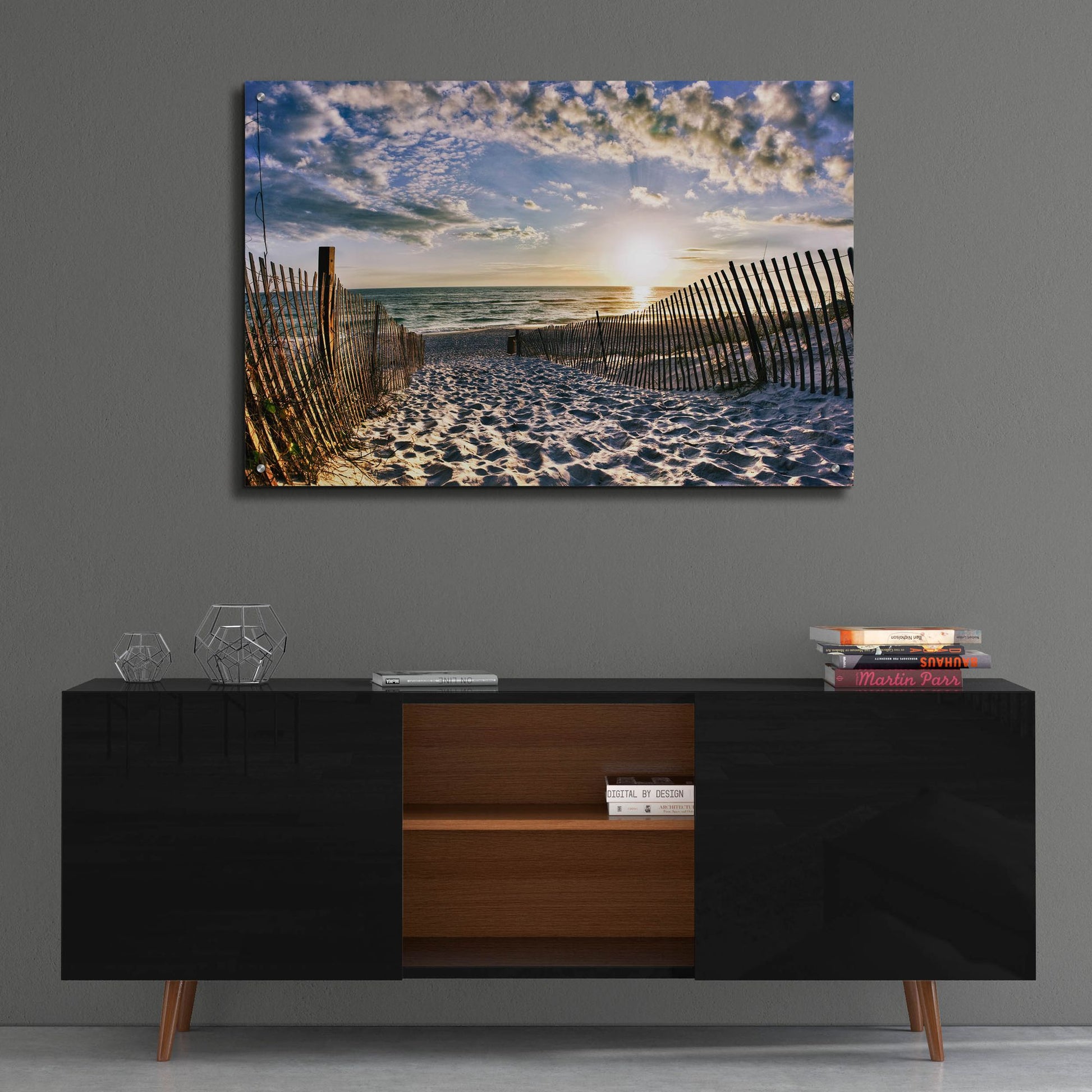 Epic Art 'Rosemary Beach Sunset 30a Footprints in Sand' by Ezra Tanner, Acrylic Glass Wall Art,36x24