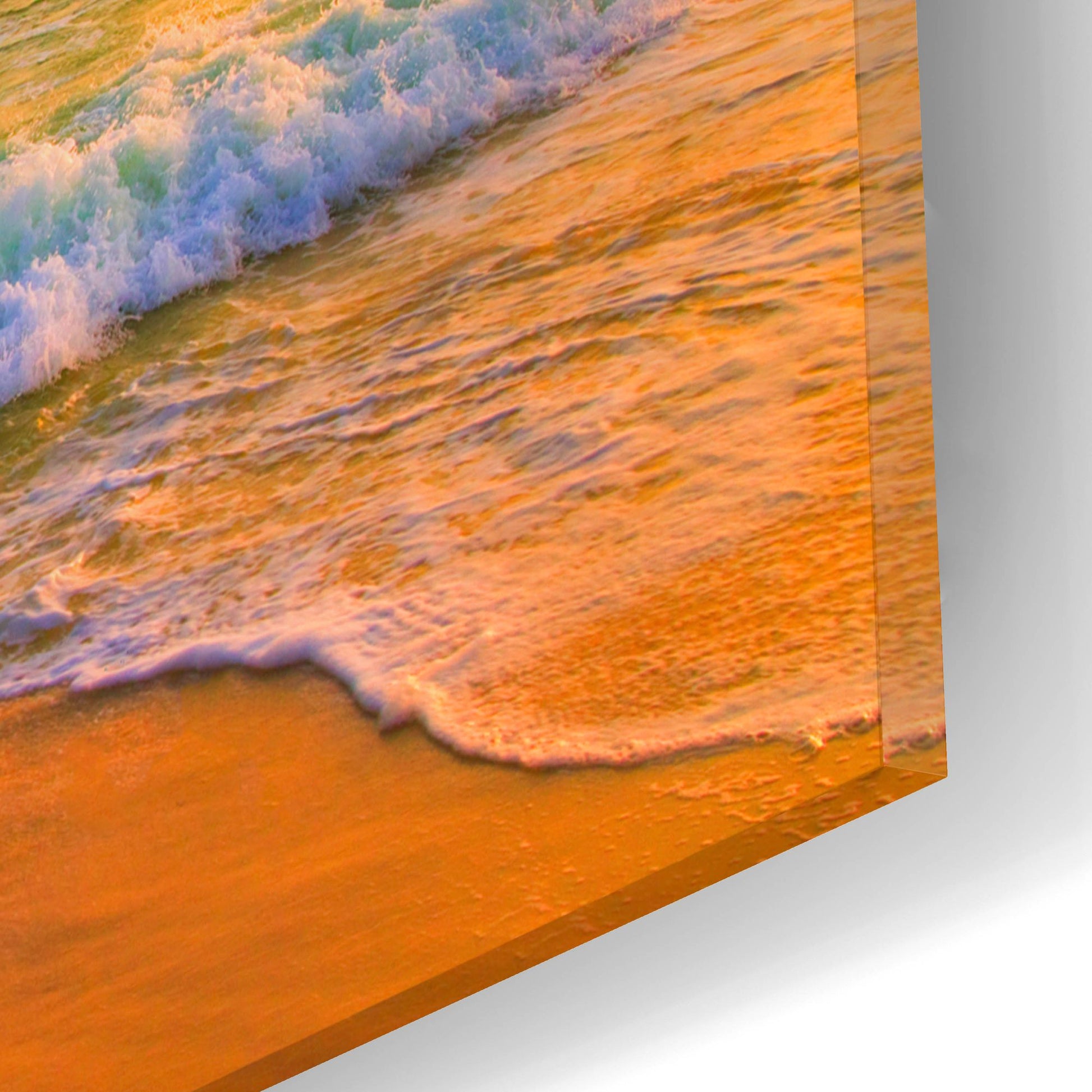 Epic Art 'Red Orange Purple Beautiful Beach Sunset' by Ezra Tanner, Acrylic Glass Wall Art,16x12