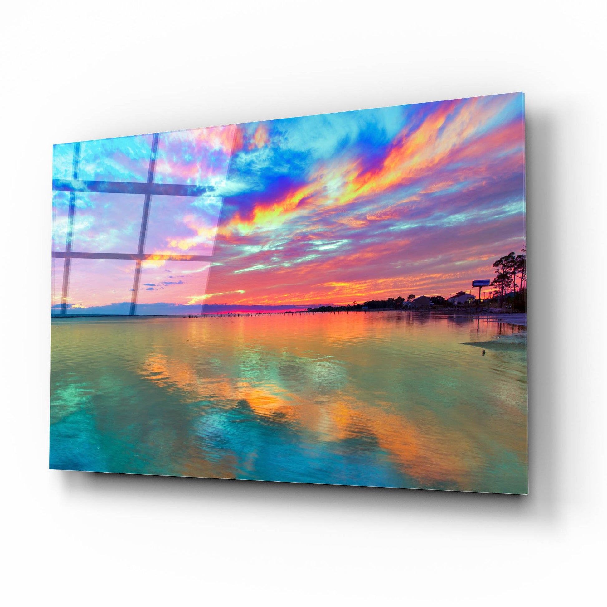 Epic Art 'Pink Sunset Sea' by Ezra Tanner, Acrylic Glass Wall Art,16x12