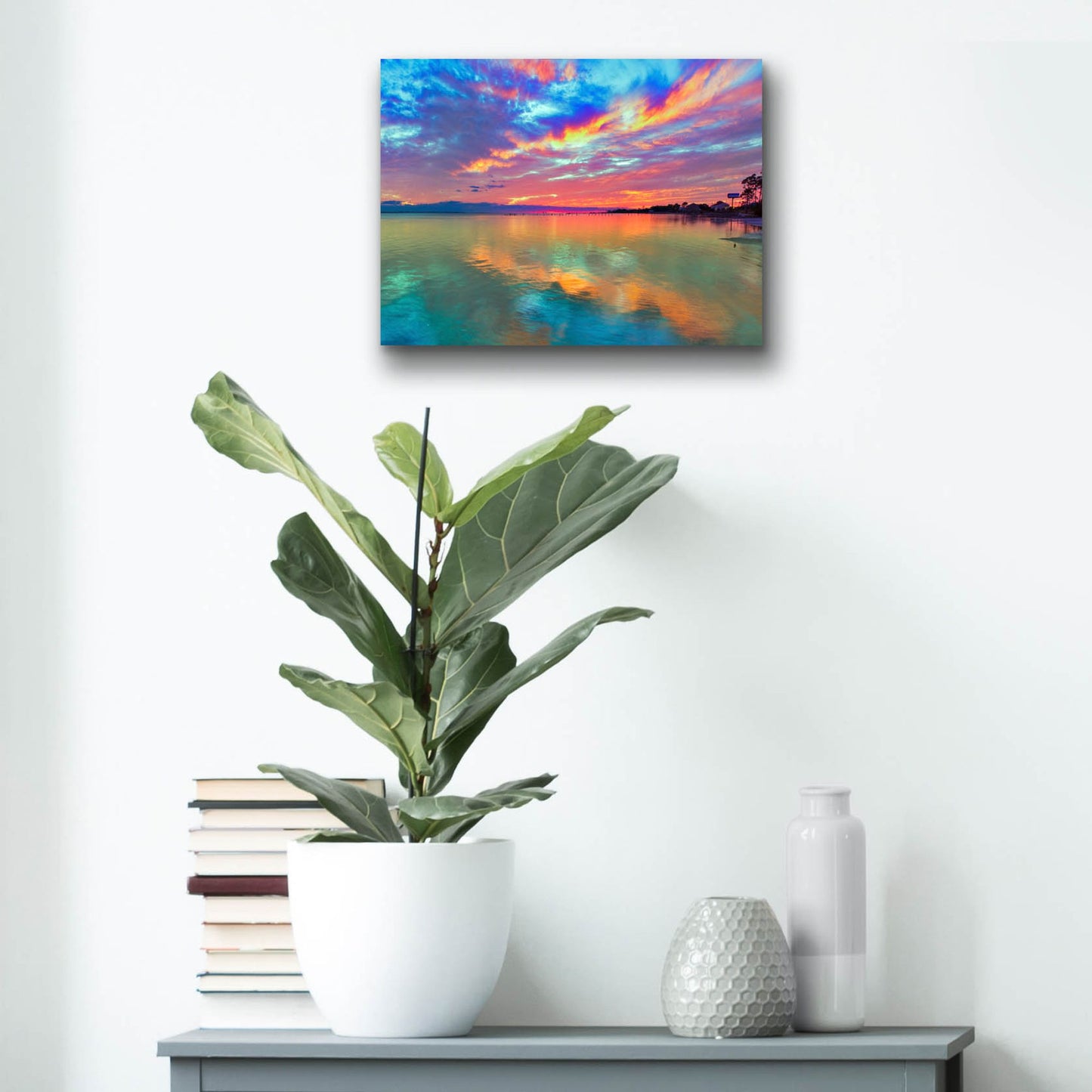 Epic Art 'Pink Sunset Sea' by Ezra Tanner, Acrylic Glass Wall Art,16x12