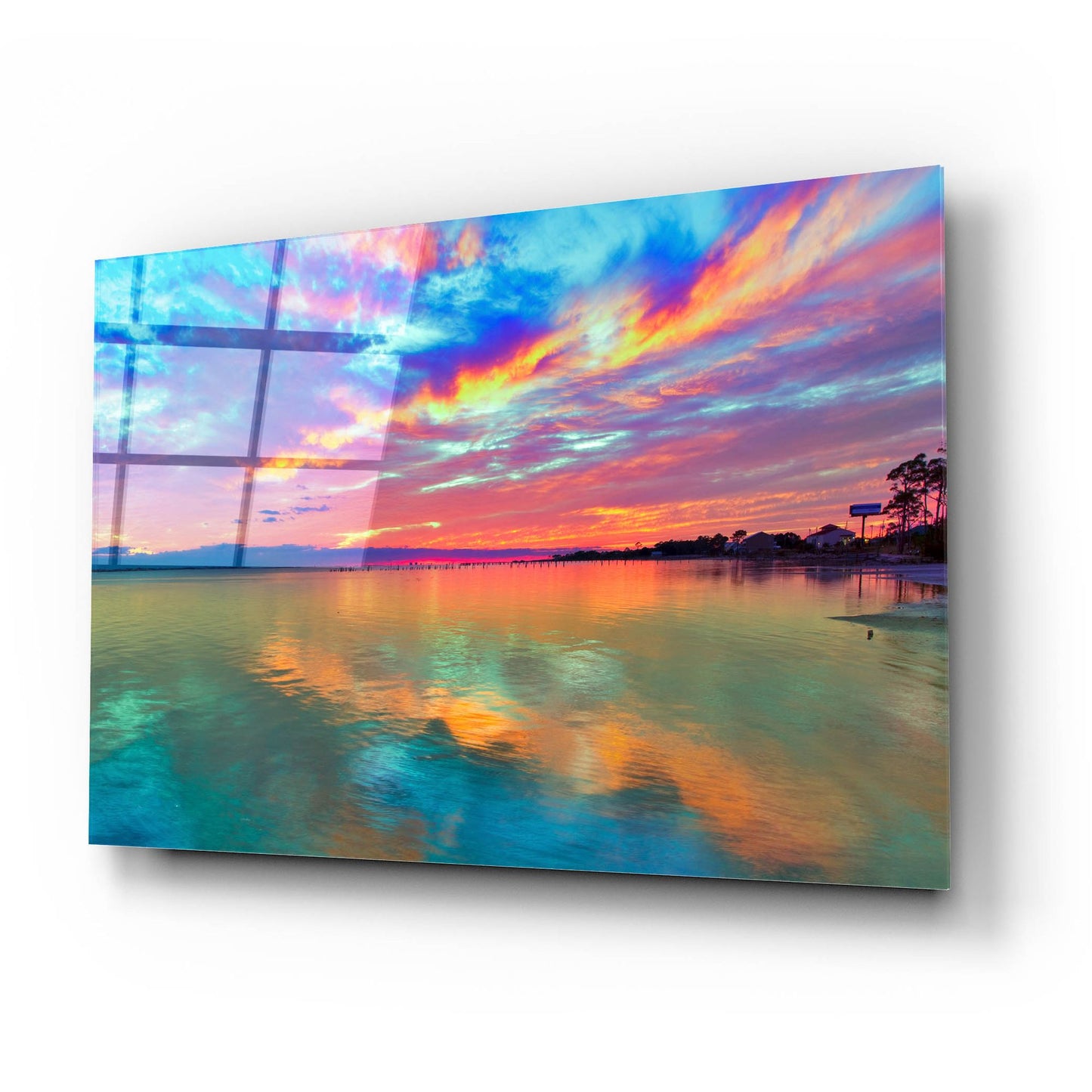 Epic Art 'Pink Sunset Sea' by Ezra Tanner, Acrylic Glass Wall Art,24x16