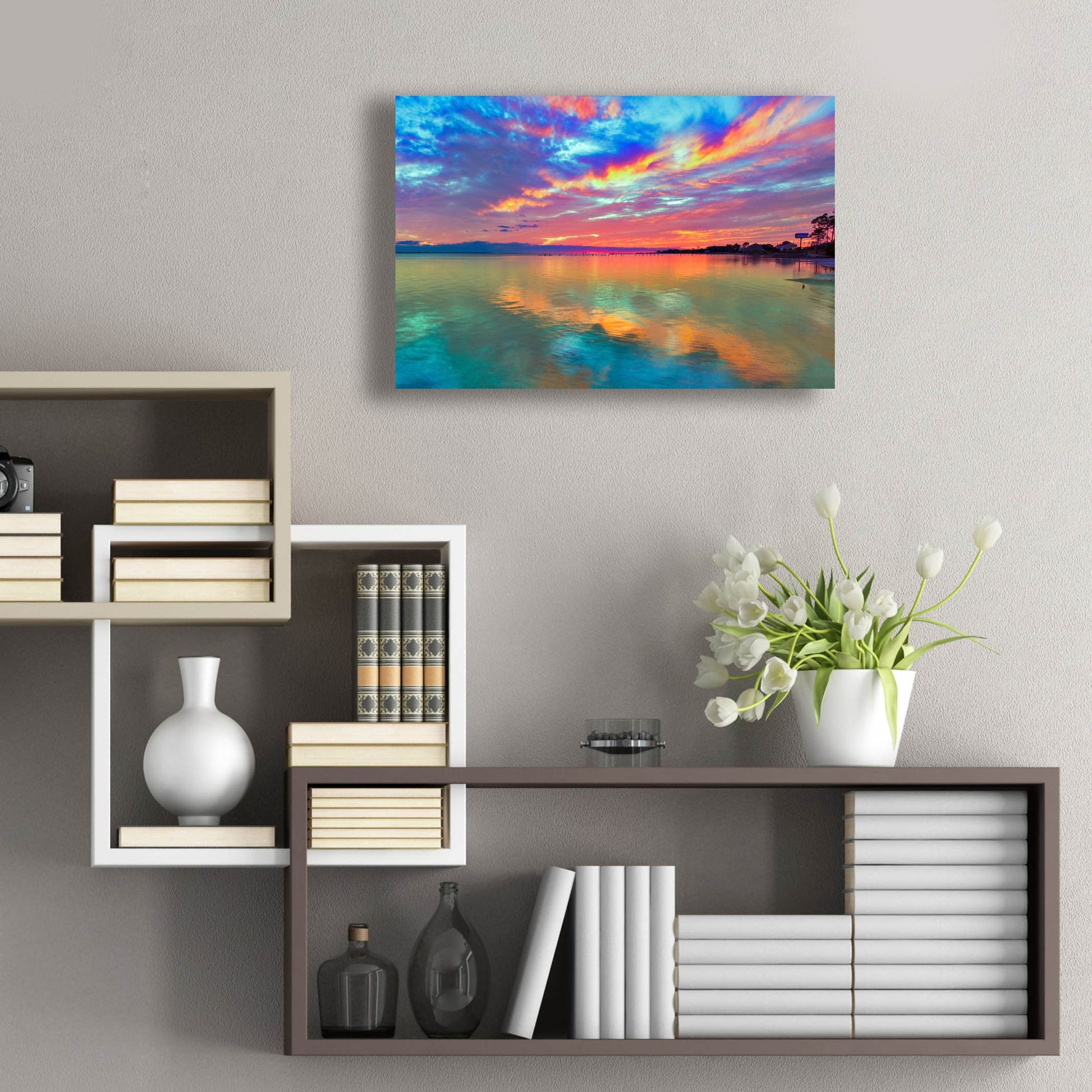 Epic Art 'Pink Sunset Sea' by Ezra Tanner, Acrylic Glass Wall Art,24x16